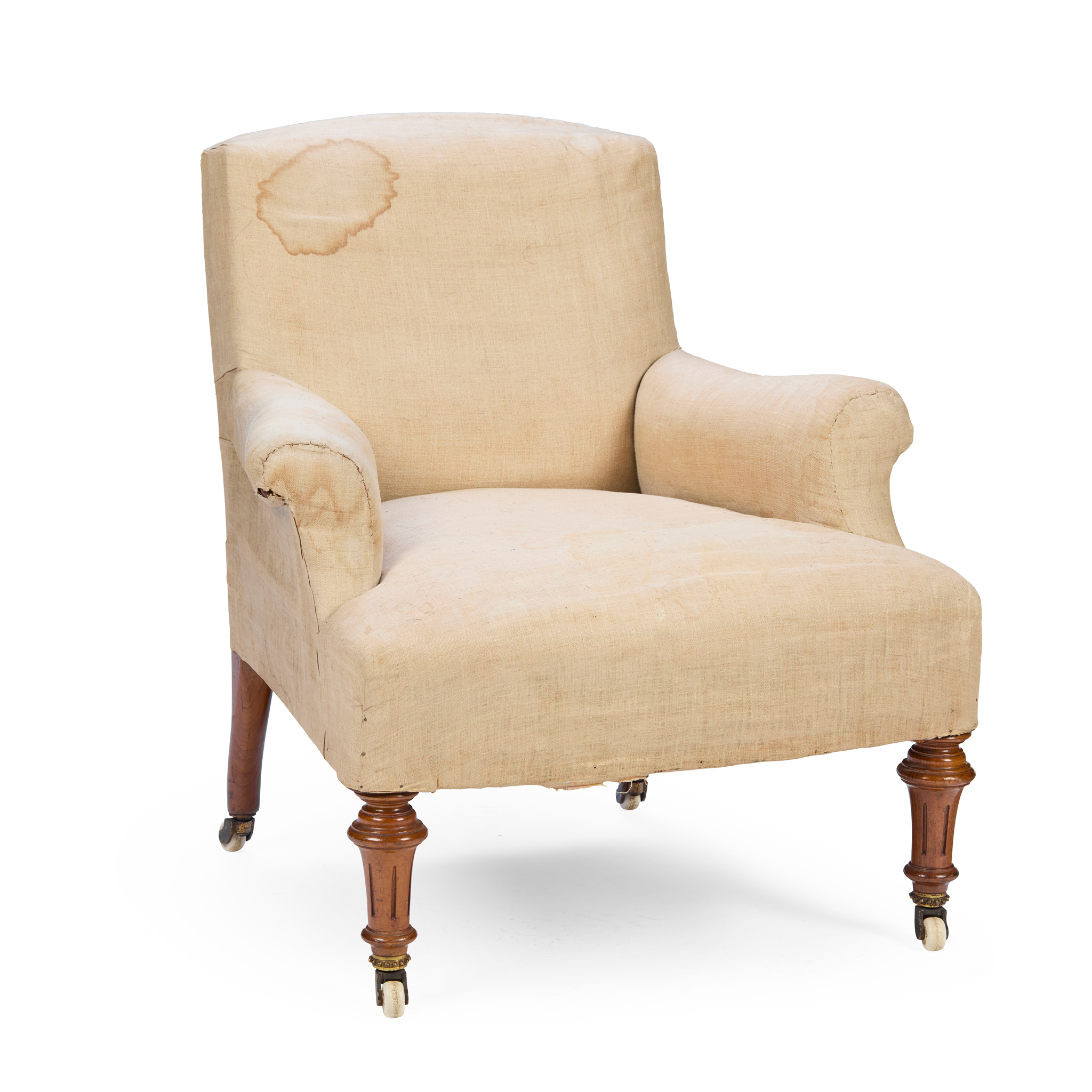 LATE VICTORIAN UPHOLSTERED LADY'S ARMCHAIR