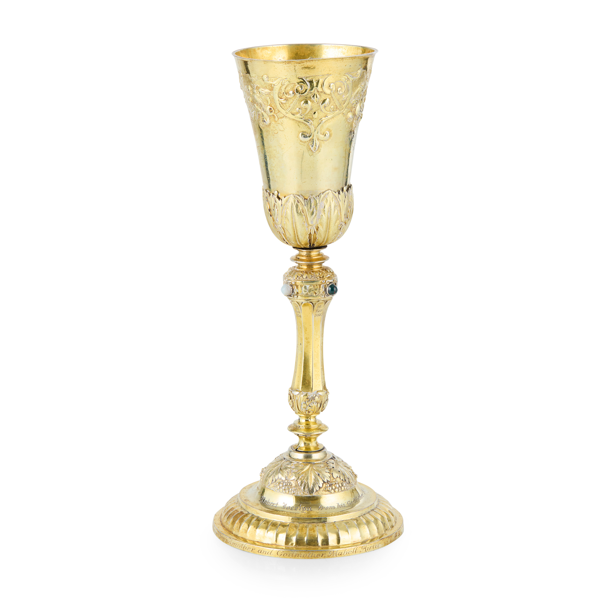 A CONTINENTAL SILVER-GILT AND GEM-SET CHRISTENING CUP