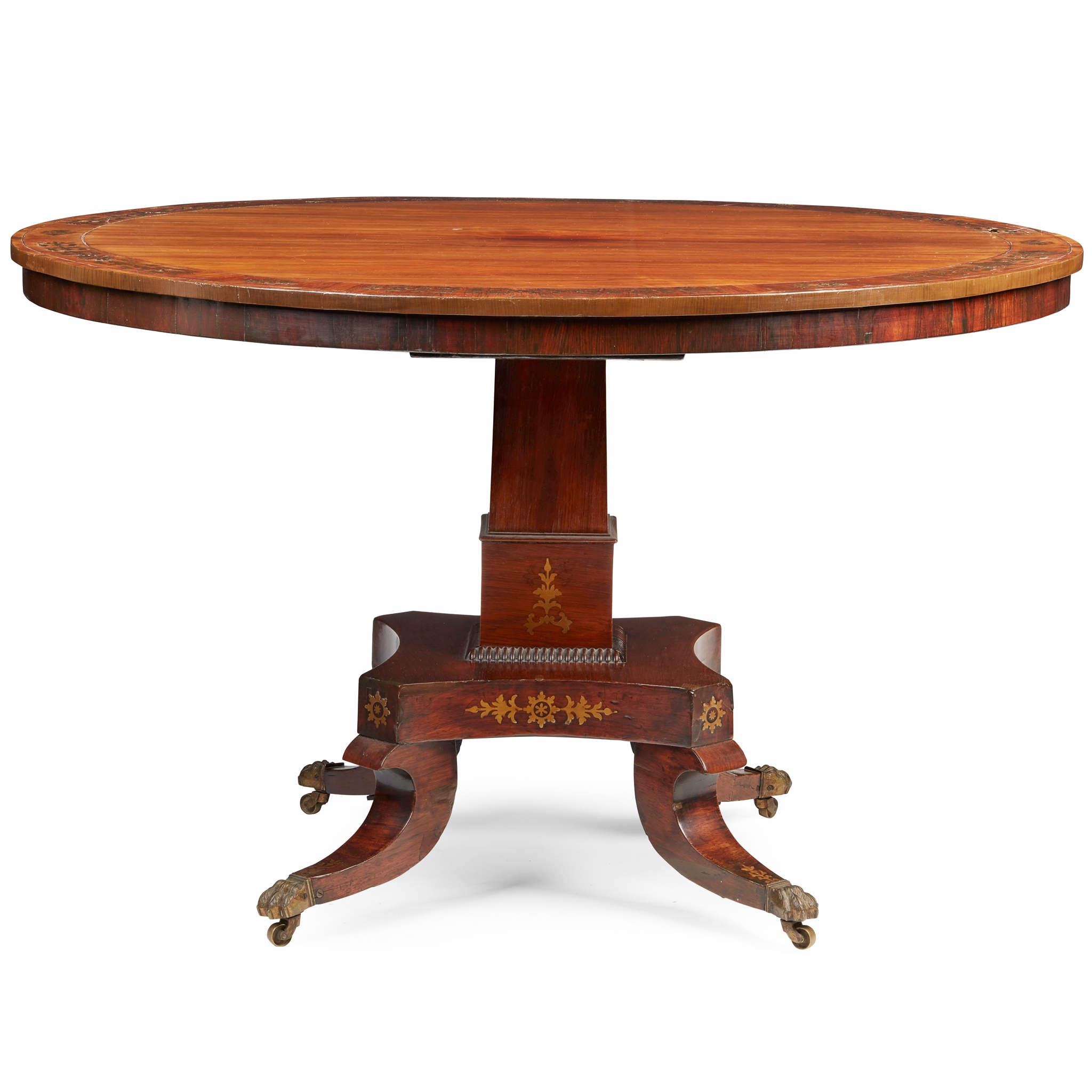 REGENCY ROSEWOOD AND BRASS INLAID BREAKFAST TABLE