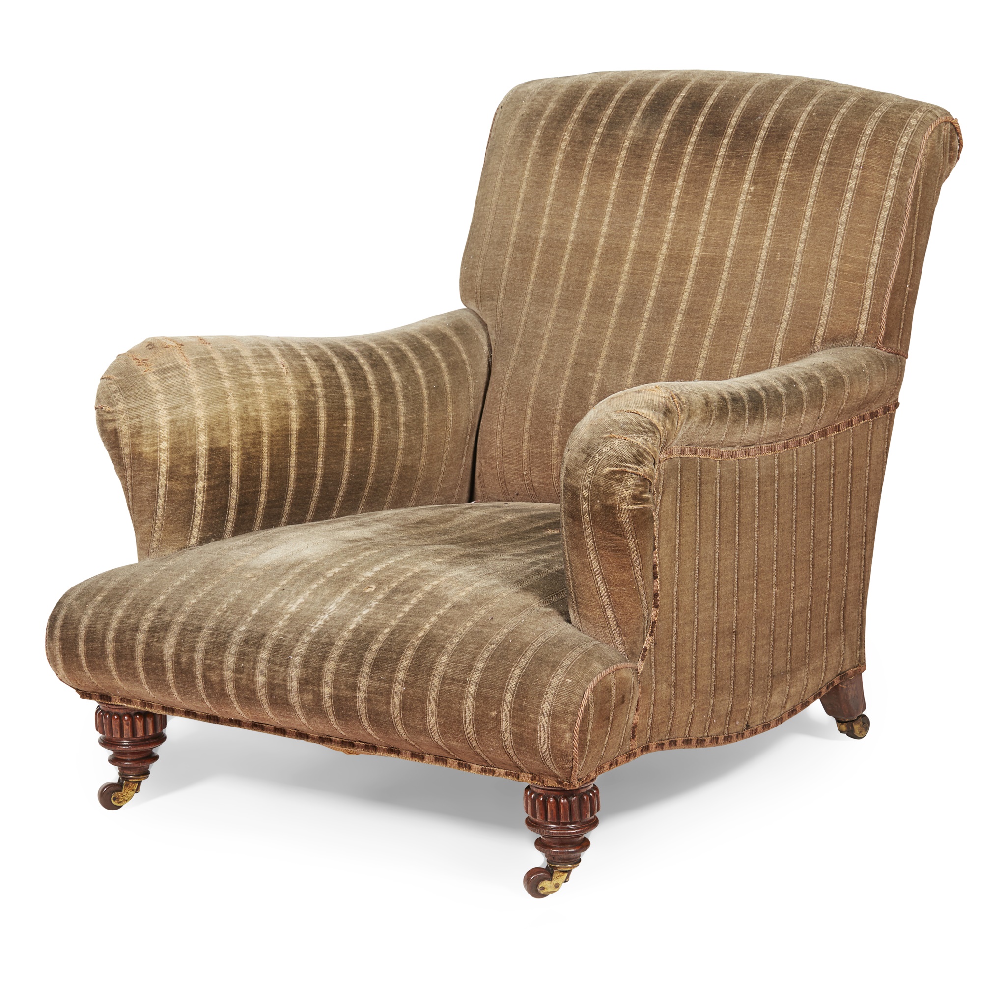 VICTORIAN HOWARD & SONS STYLE UPHOLSTERED ARMCHAIR