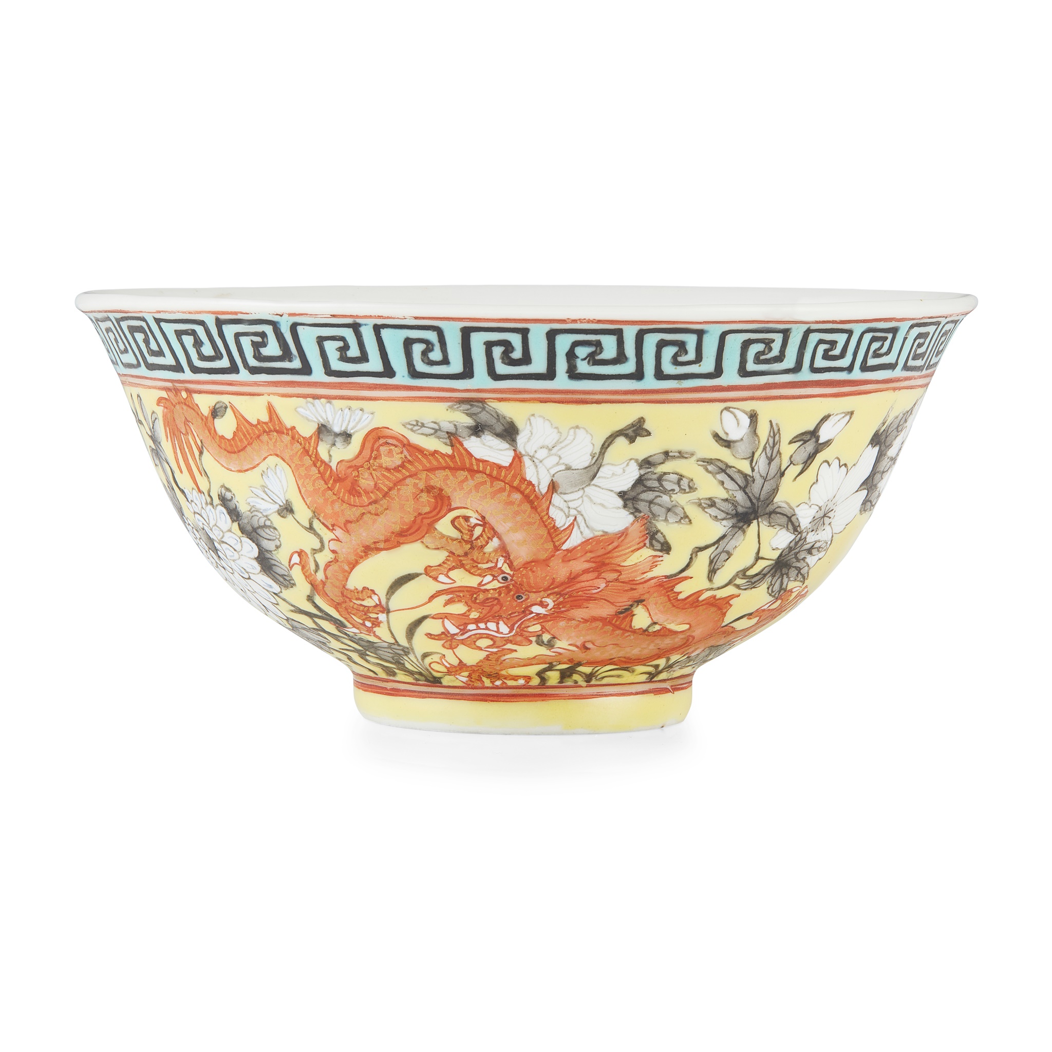 GRISAILLE-DECORATED YELLOW-GROUND 'DRAGON' BOWL