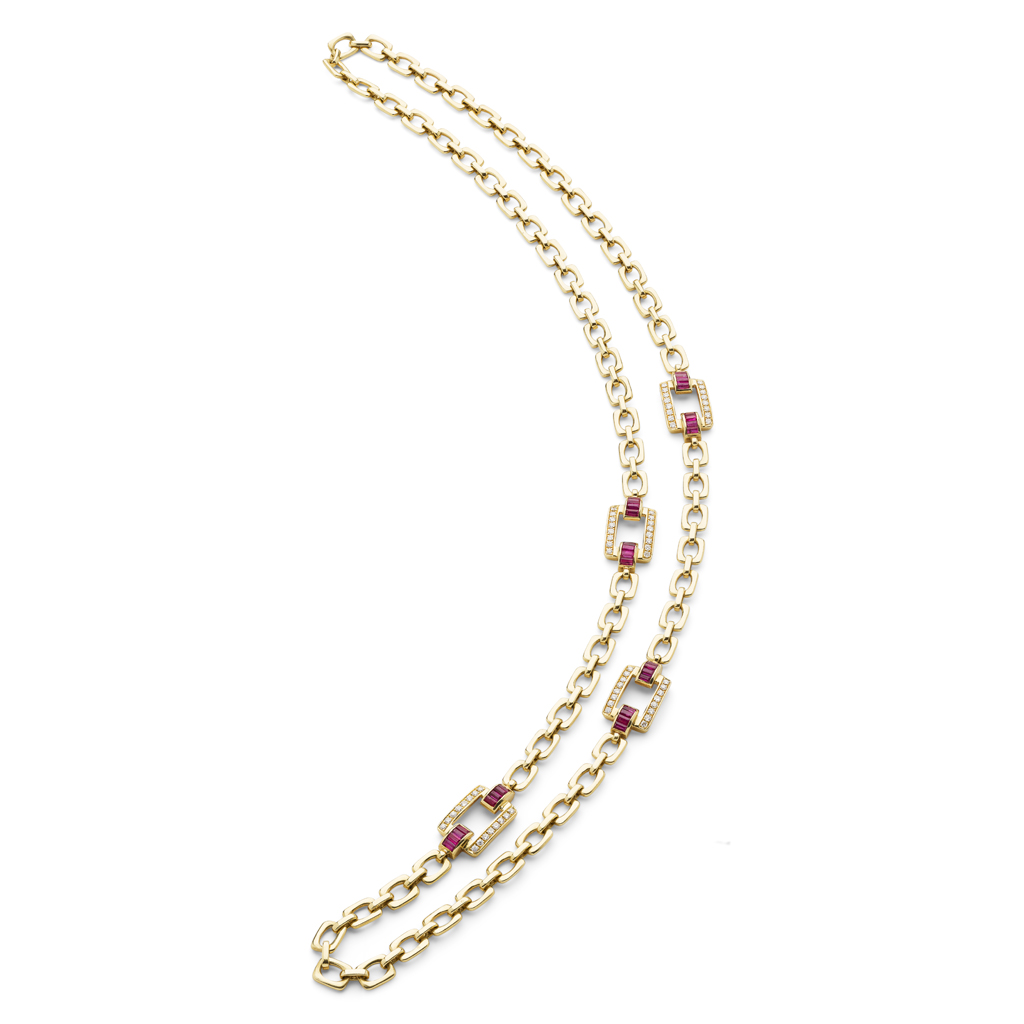 A diamond and ruby set necklace