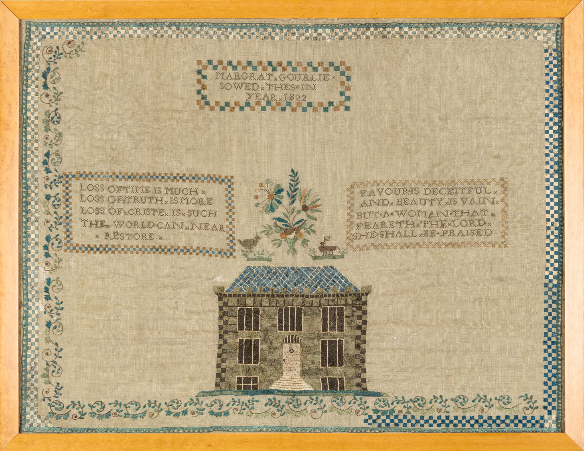 LATE GEORGIAN SCOTTISH NEEDLEWORK SAMPLER, BY MARGRAT GOURLIE