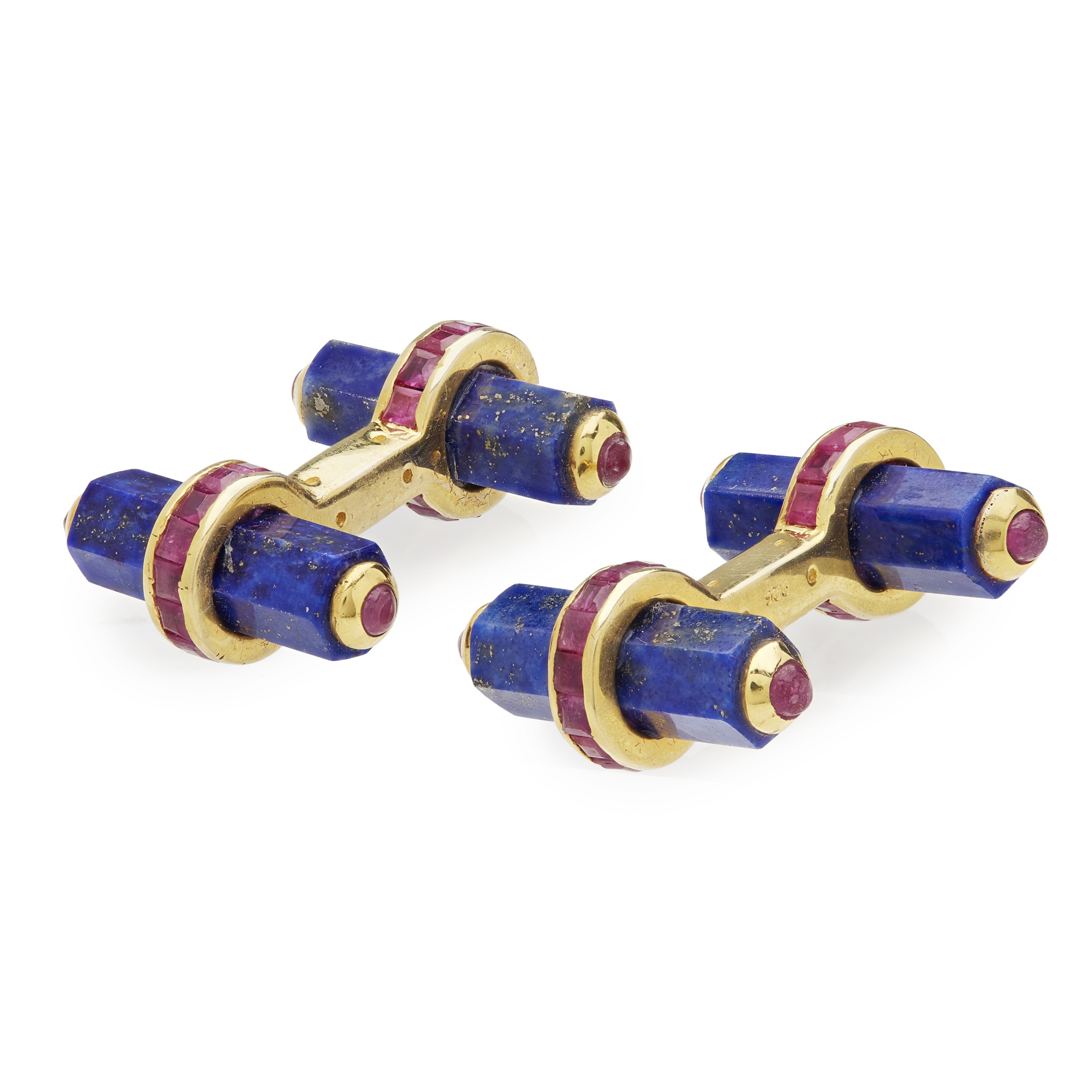 A pair of ruby and lapis lazuli set cufflinks