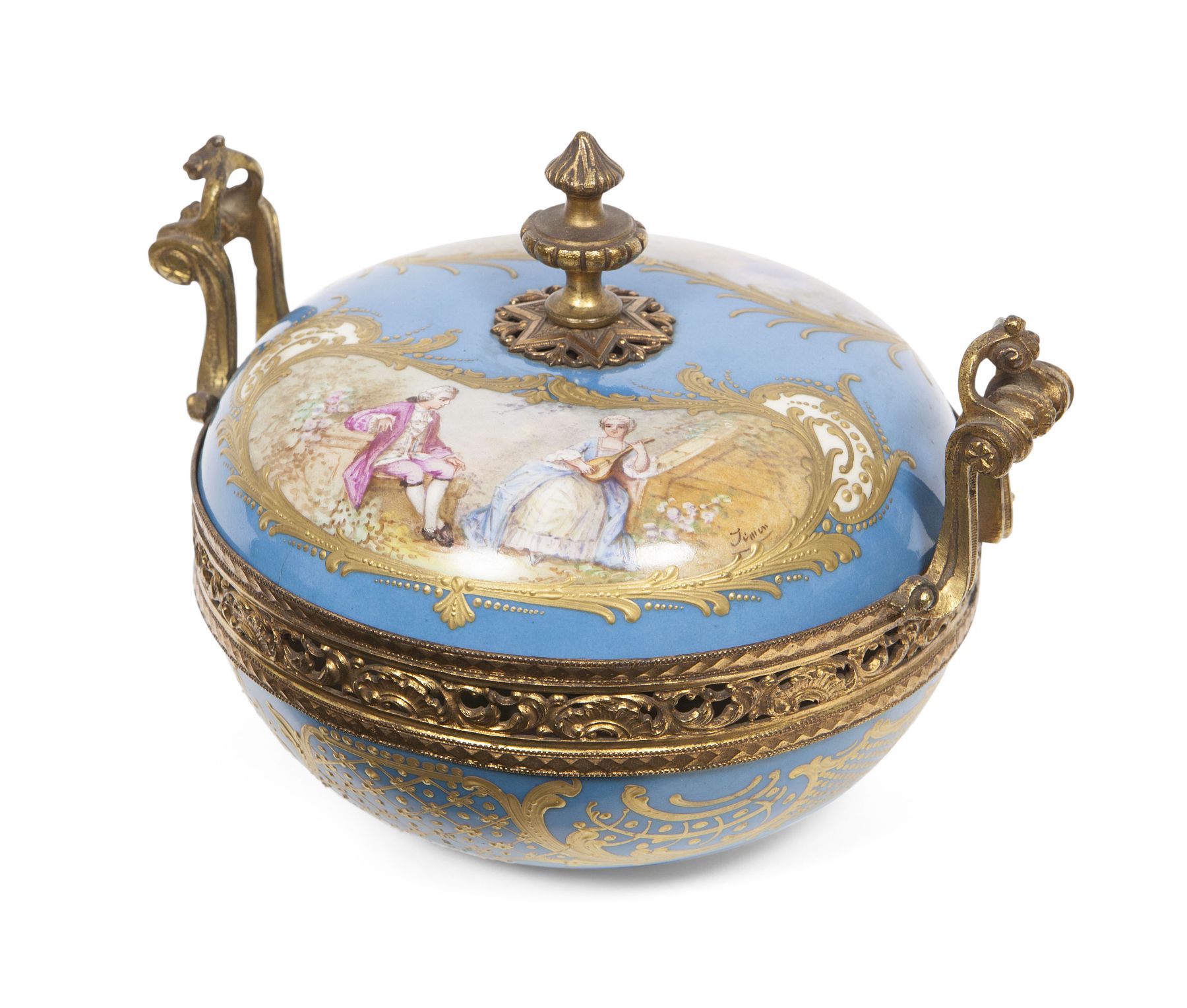 SEVRES LOUIS PHILLIPE PORCELAIN AND GILT METAL MOUNTED ECUELLE