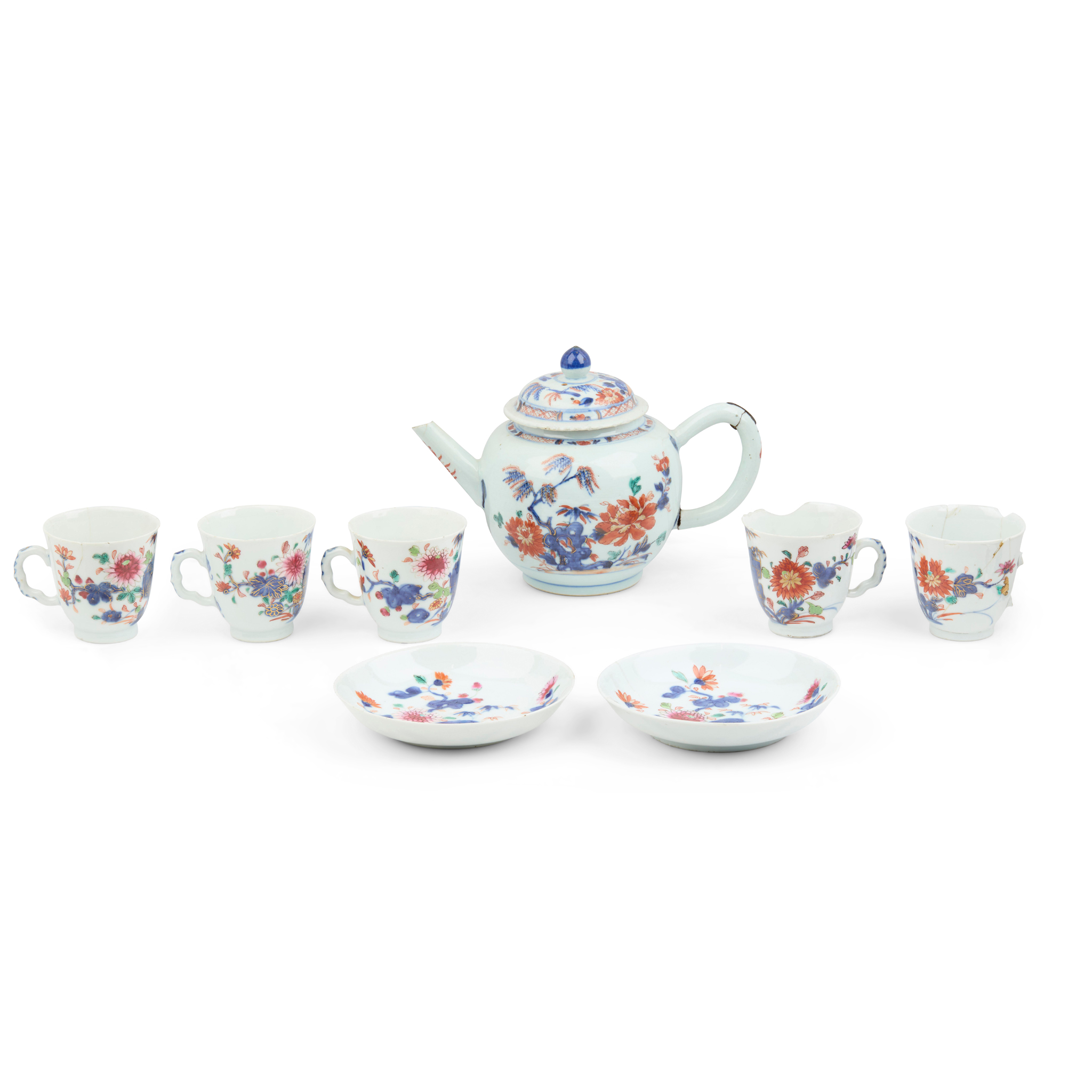 GROUP OF EIGHT CHINESE FAMILLE ROSE TEA WARES