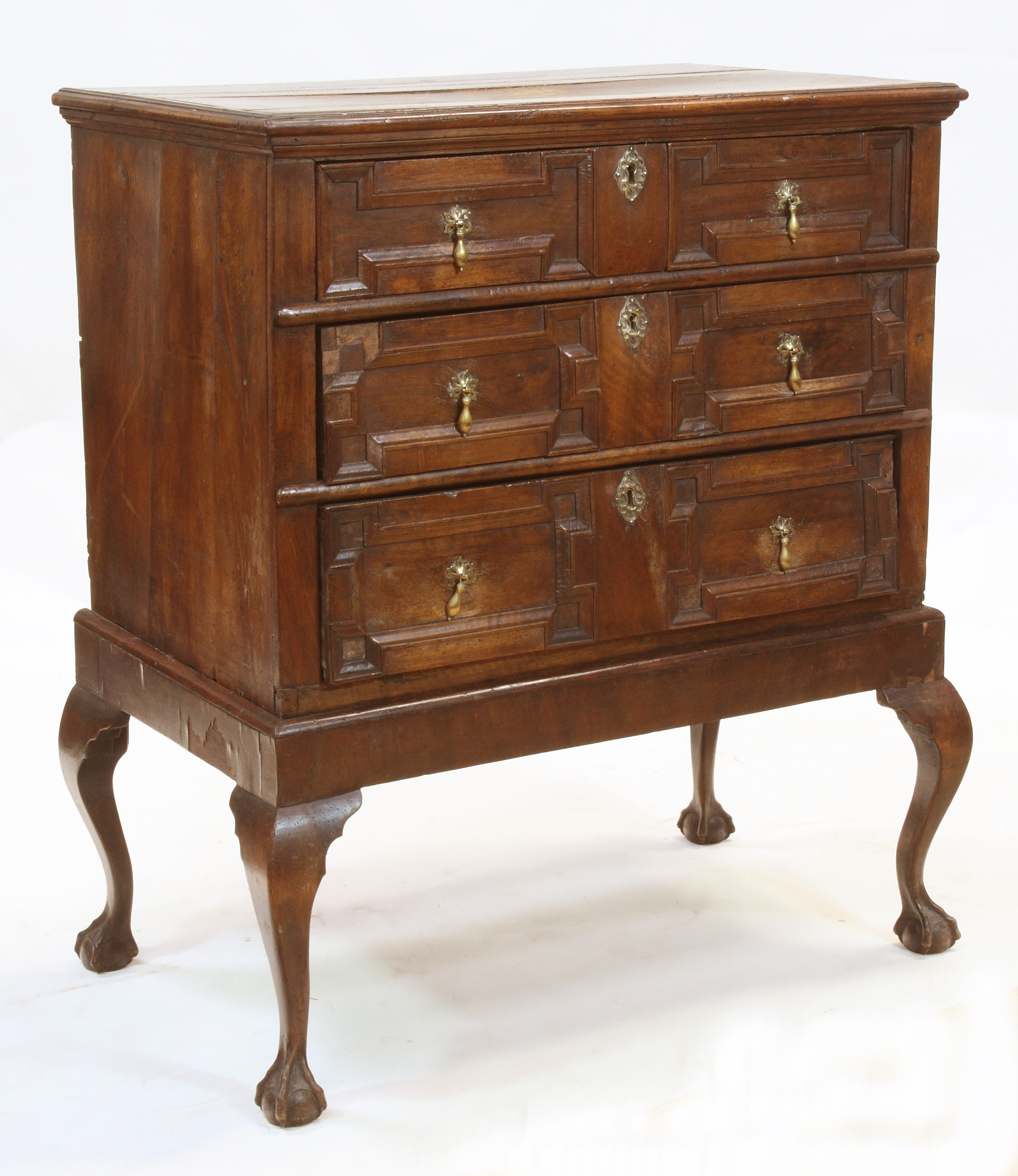 An oak chest of drawers 17th century and later