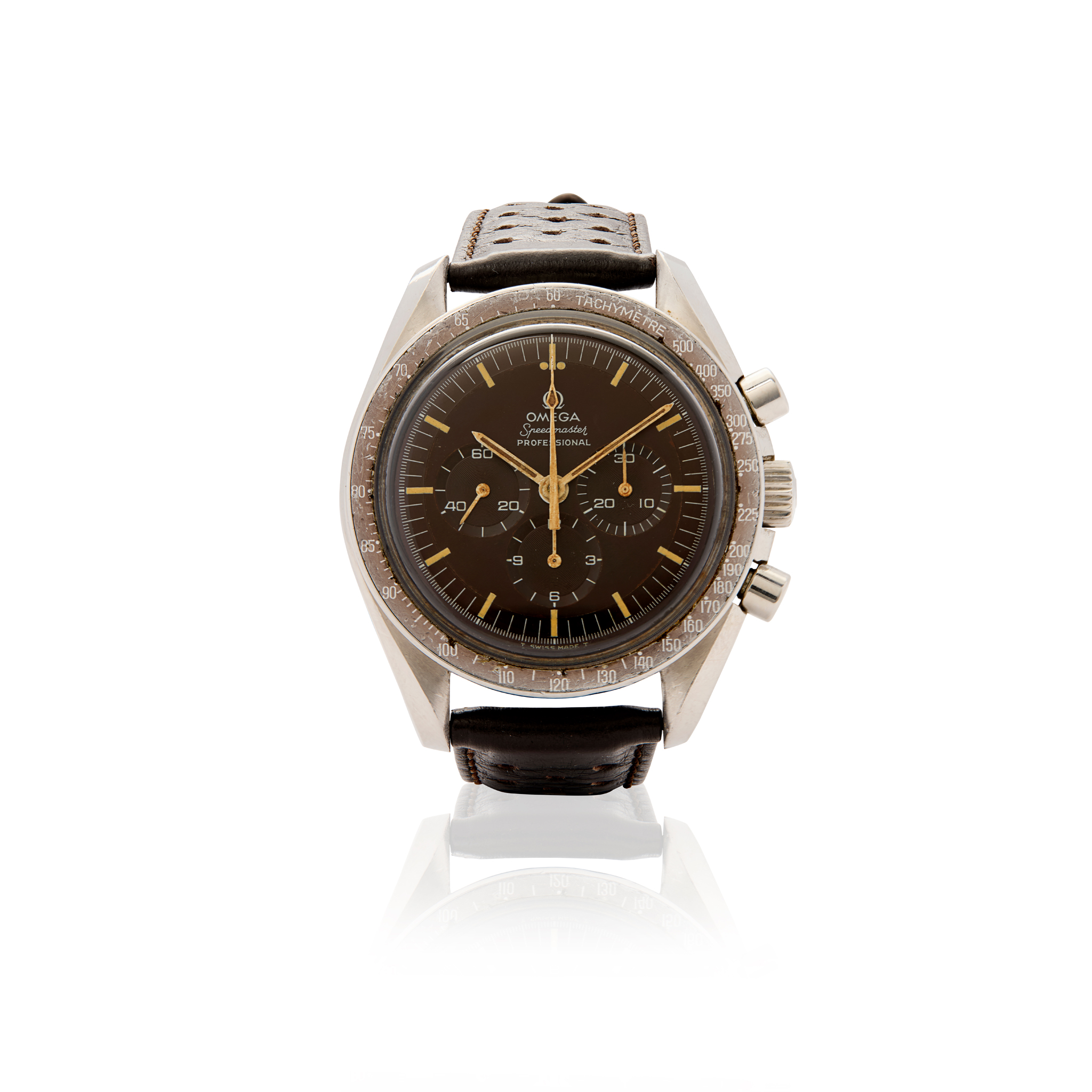 Omega. A very rare and attractive stainless steel mechanical chronograph wristwatch with tropical dial