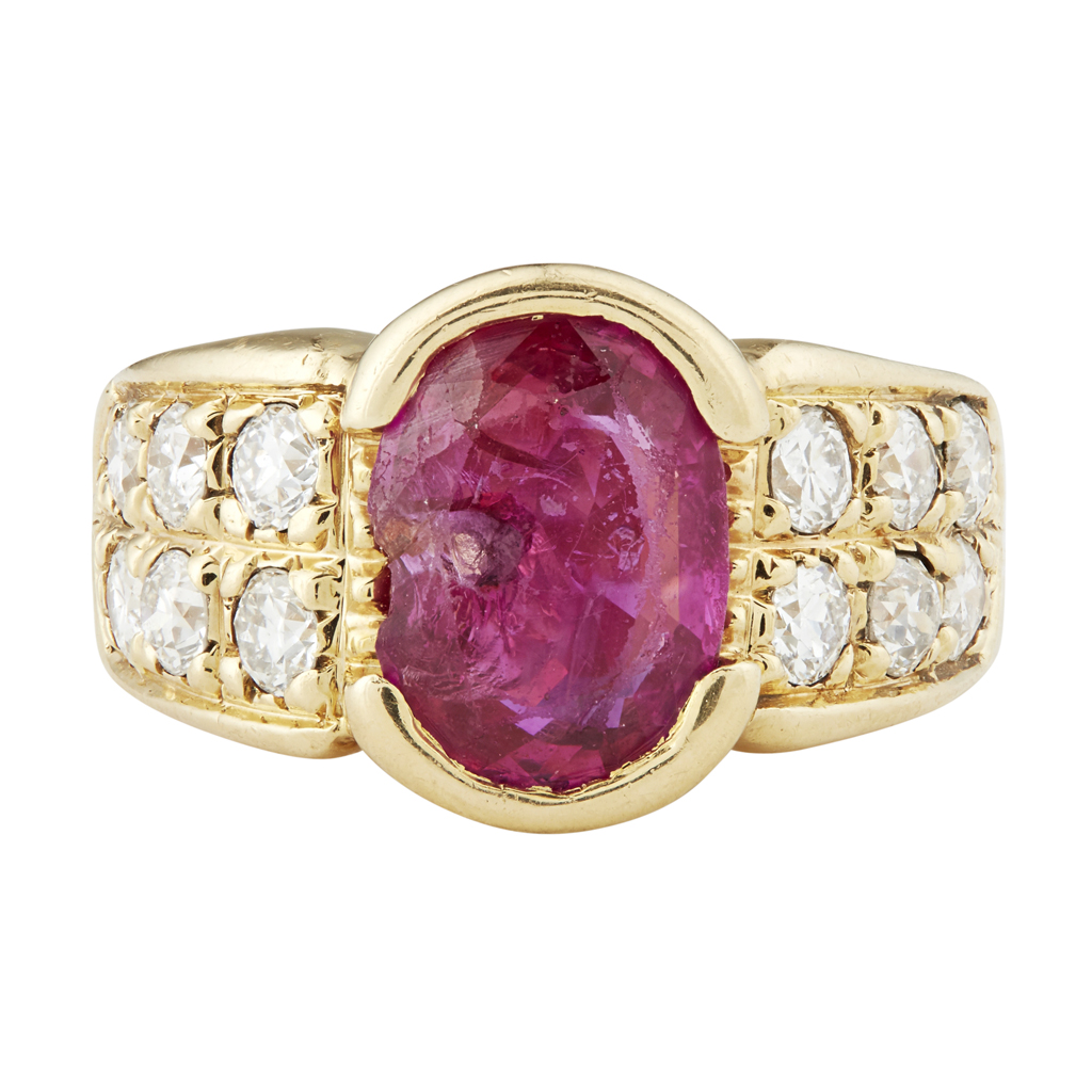 A ruby and diamond set ring