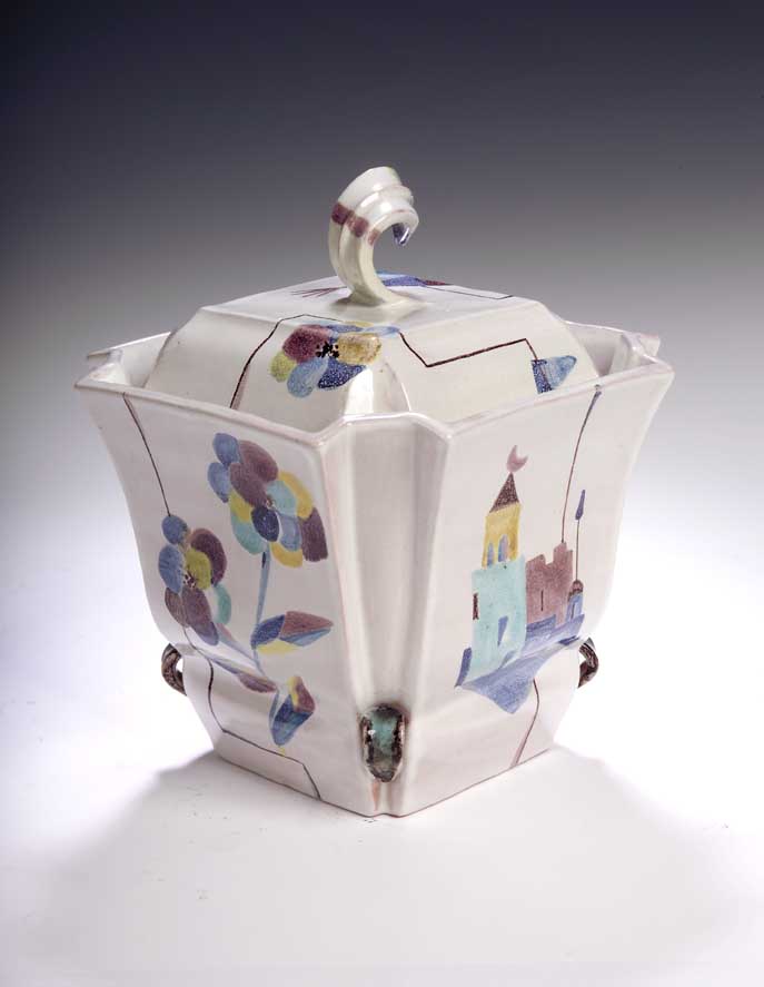 A Wiener Werkstatte tin glazed bowl and cover,