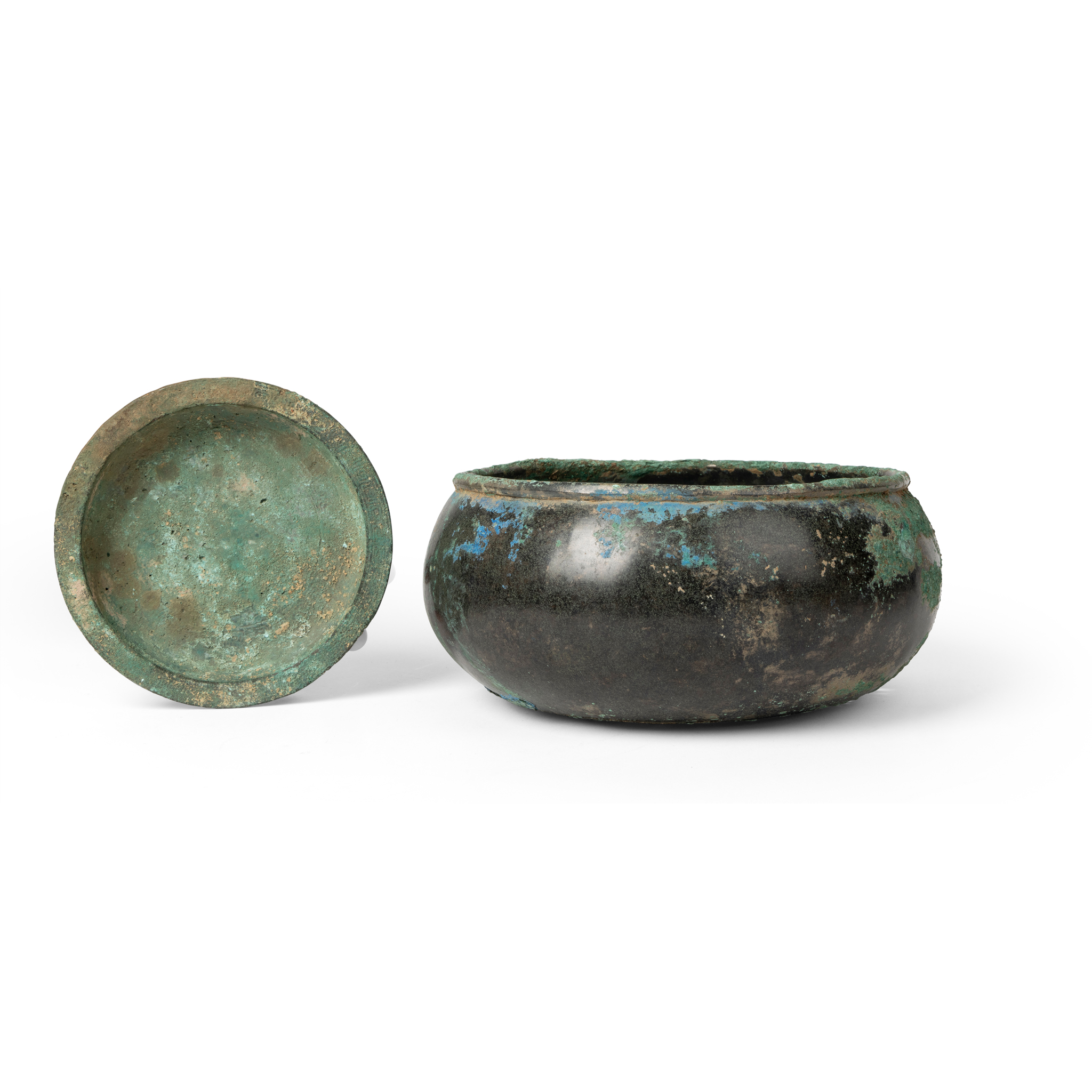 CHINESE BRONZE DISH AND ELM BOWL