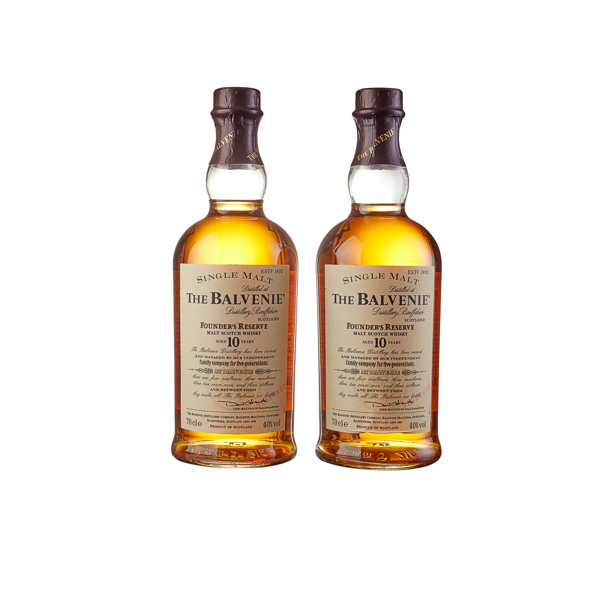 TWO BOTTLES OF THE BALVENIE 10 YEAR OLD FOUNDER'S RESERVE