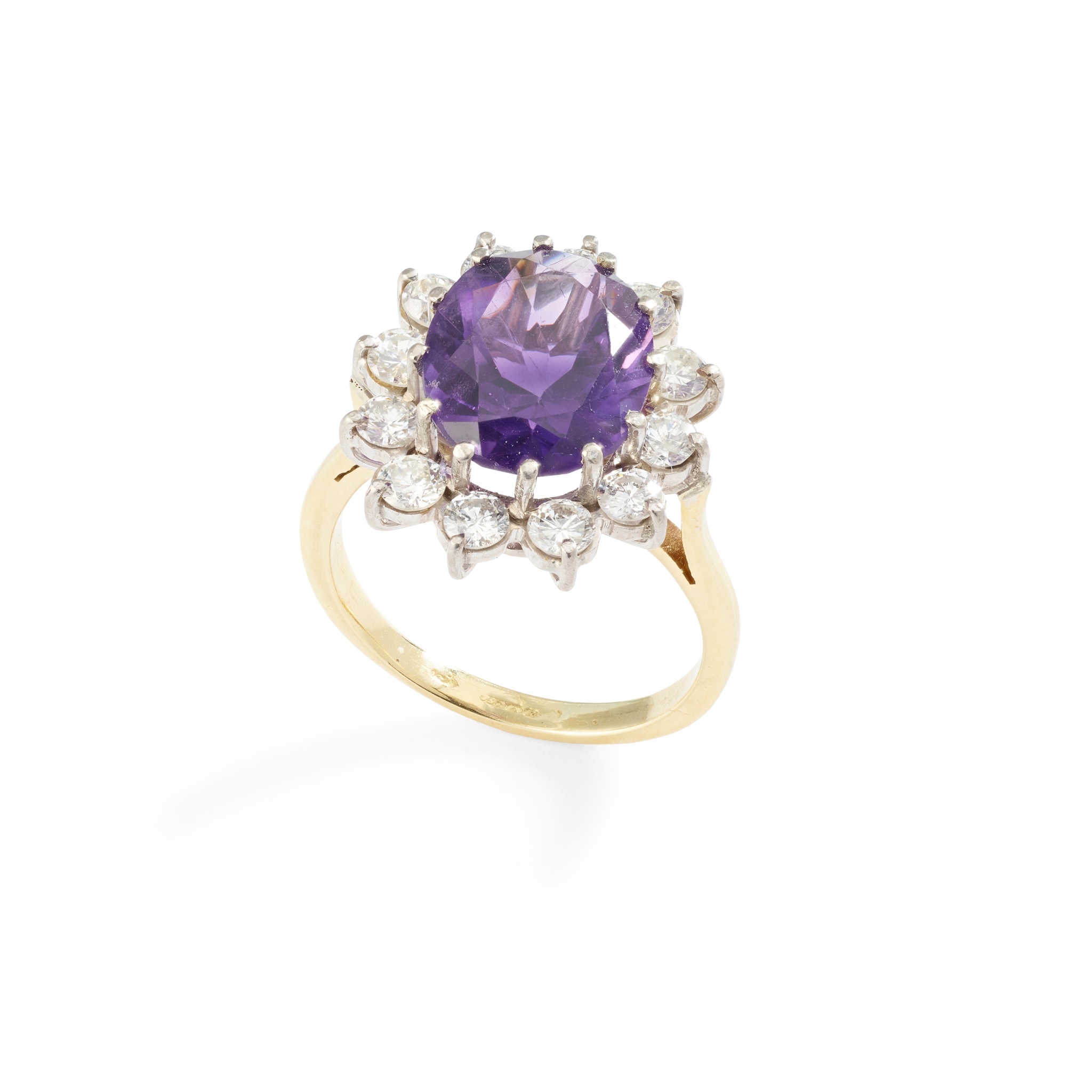 An amethyst and diamond cluster ring