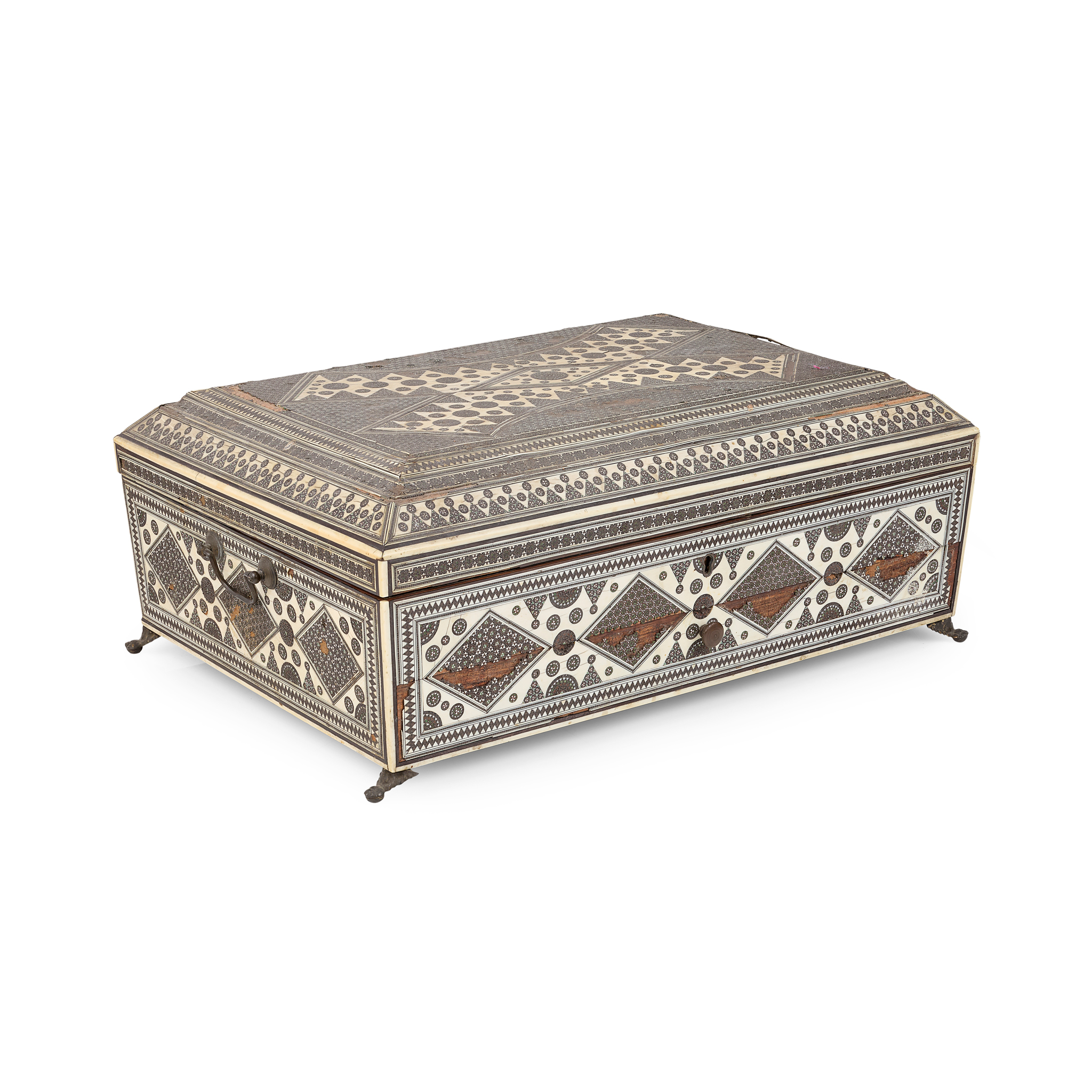 ANGLO-INDIAN IVORY INLAID SANDALWOOD 'SADELI' WORKBOX, BOMBAY