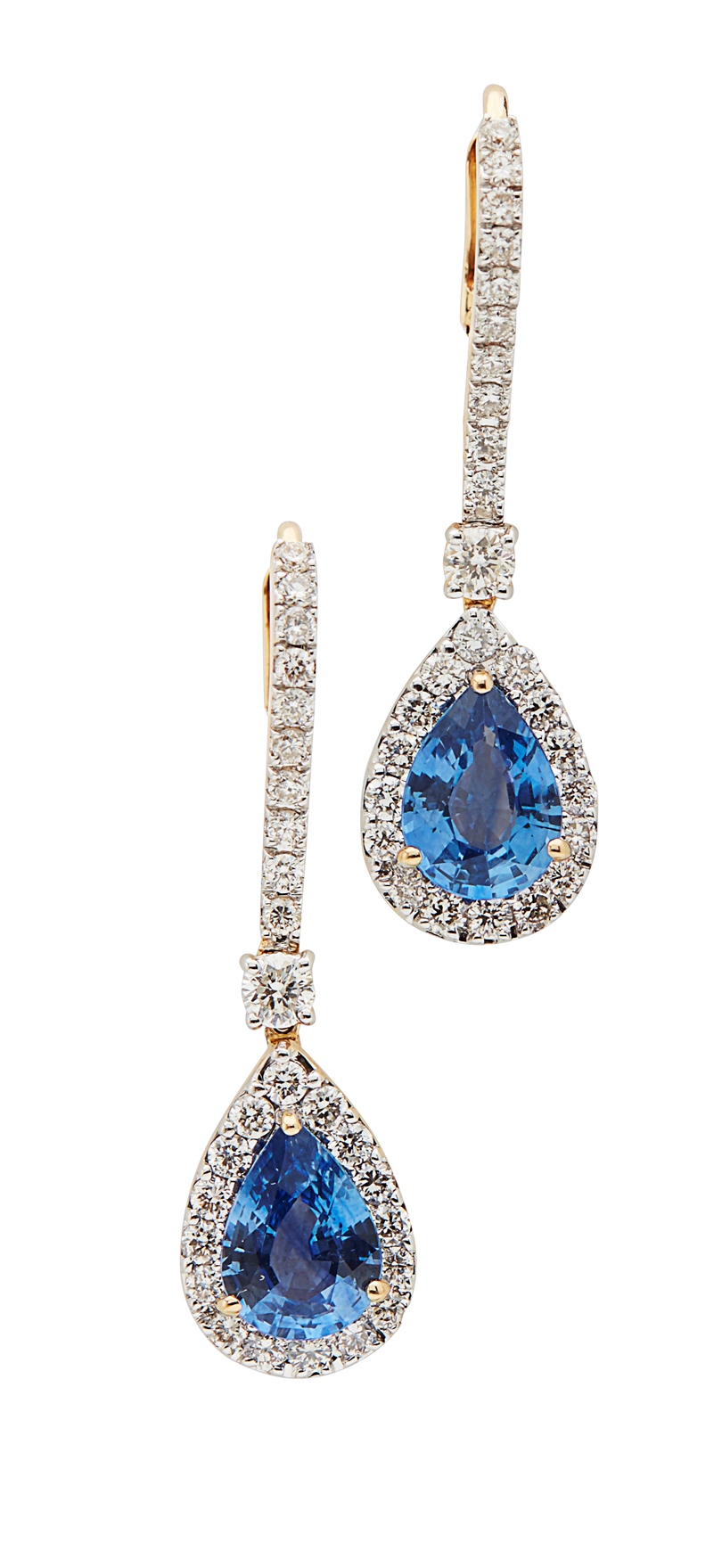 A pair of sapphire and diamond drop earrings