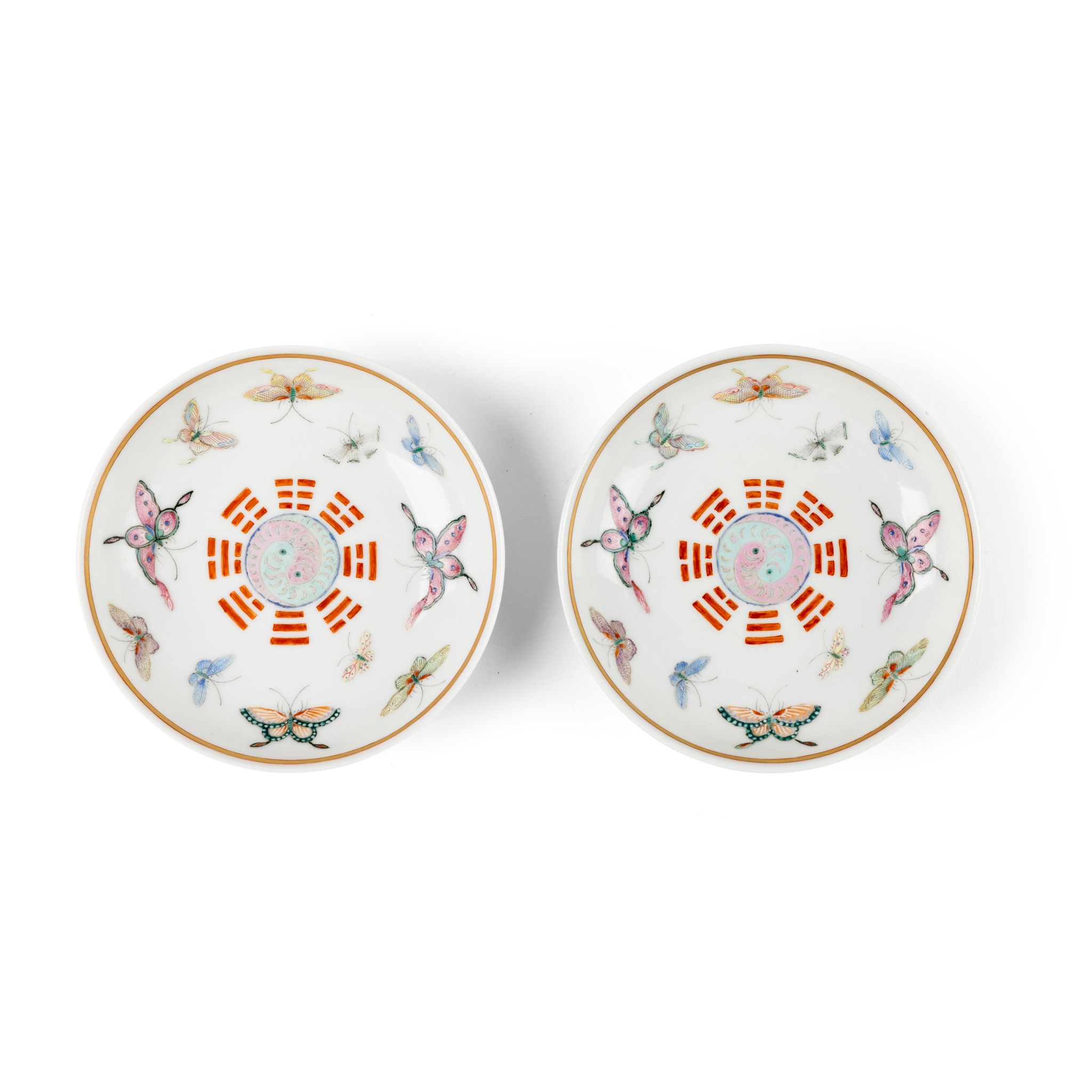 TWO CHINESE FAMILLE ROSE 'BUTTERFLY' DISHES
