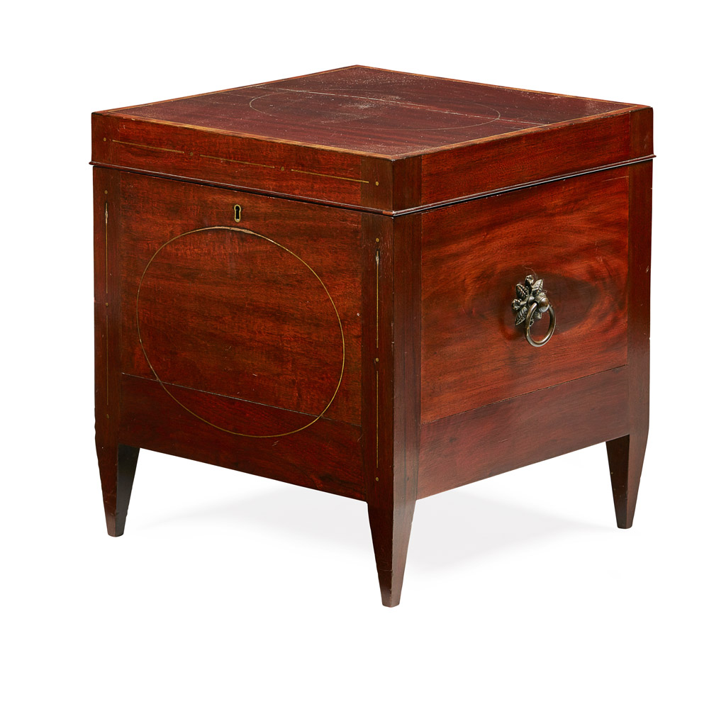 GEORGE III MAHOGANY AND BRASS INLAID CELLARETTE