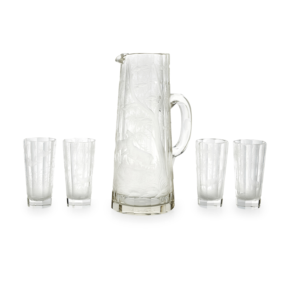 PART SUITE OF BOHEMIAN ENGRAVED GLASS LEMONADE SET
