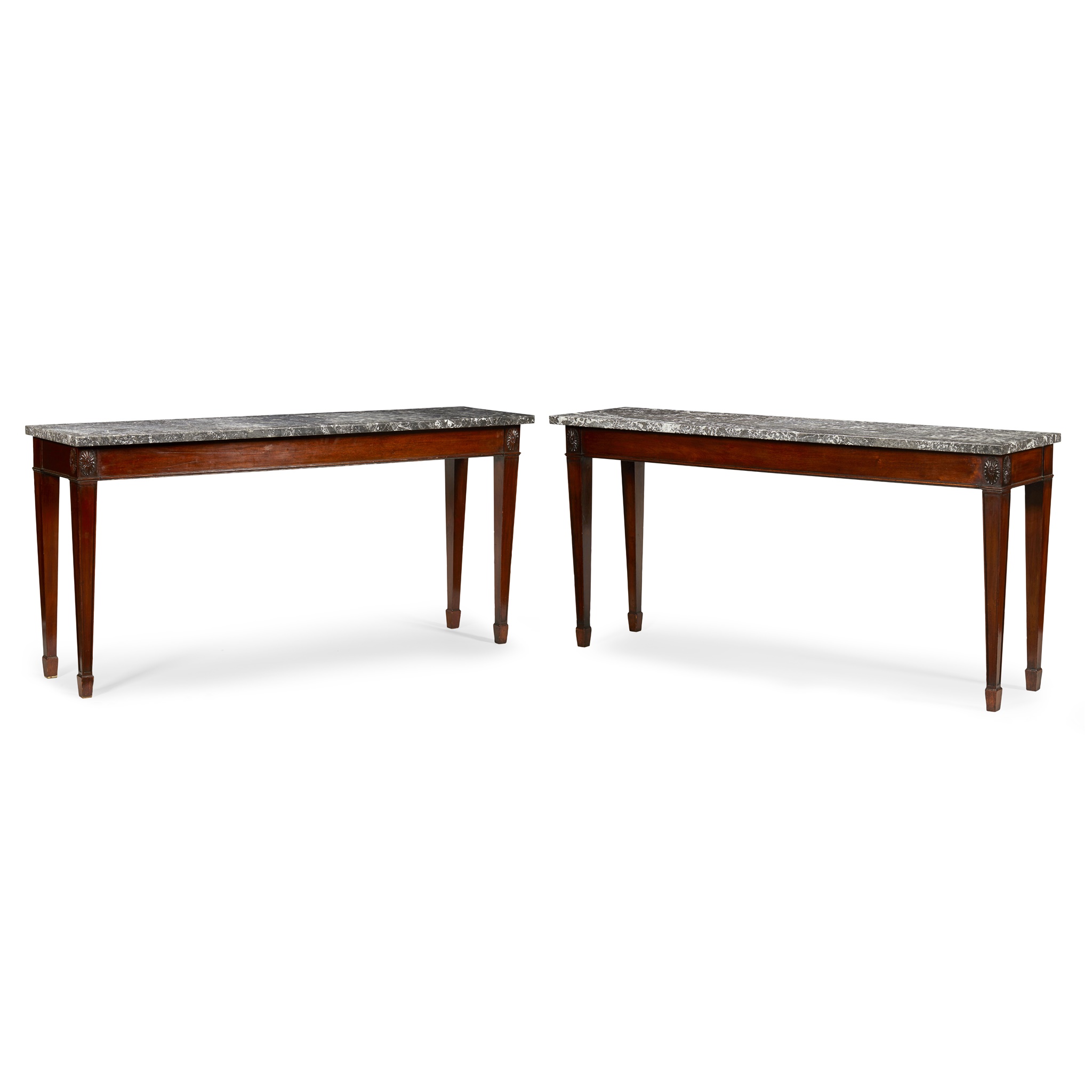 PAIR OF GEORGE III STYLE MARBLE TOP HALL TABLES