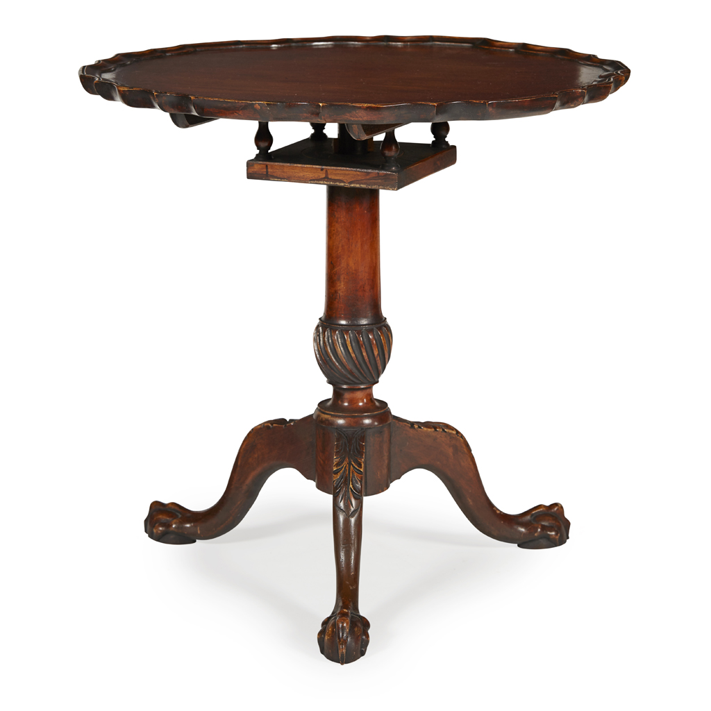 GEORGE II STYLE MAHOGANY BIRDCAGE TRIPOD TEA TABLE