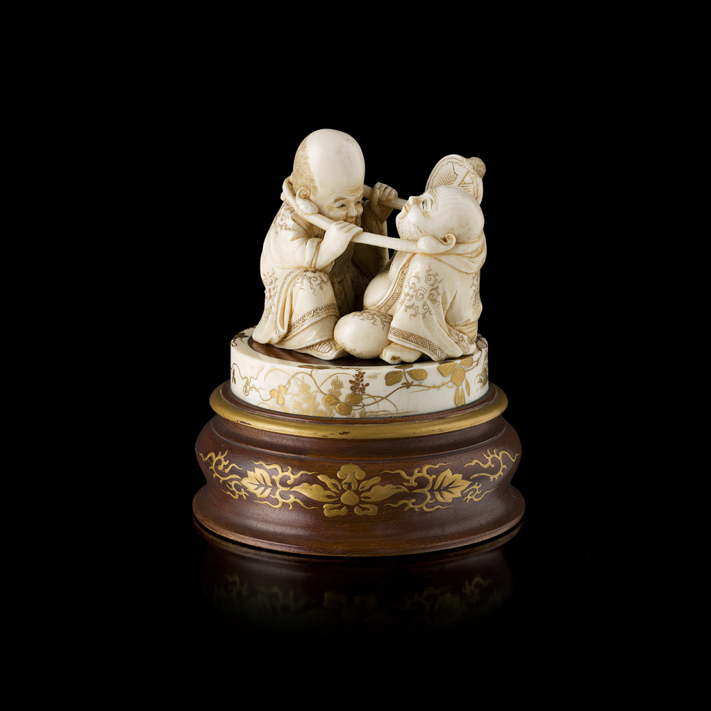 IVORY OKIMONO OF HOTEI AND FUKUROKUJU