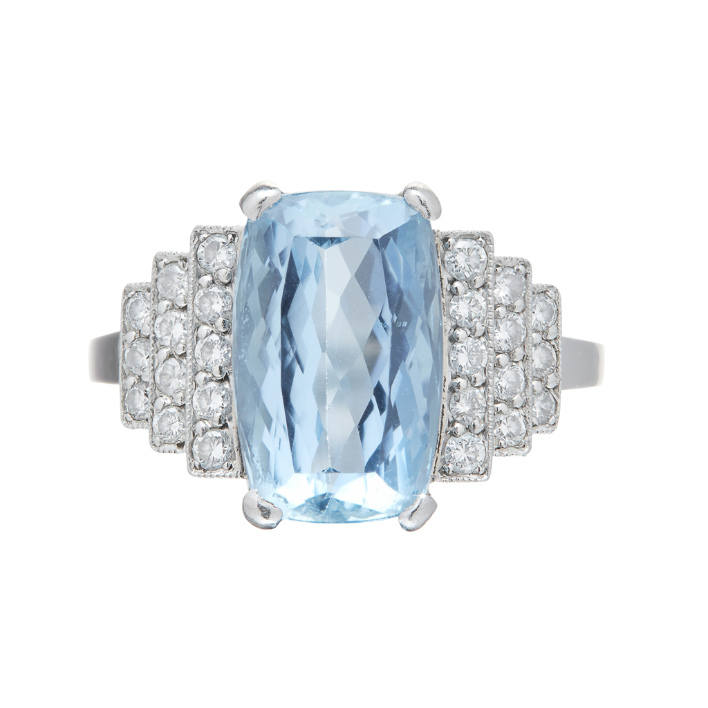 An aquamarine and diamond set cocktail ring