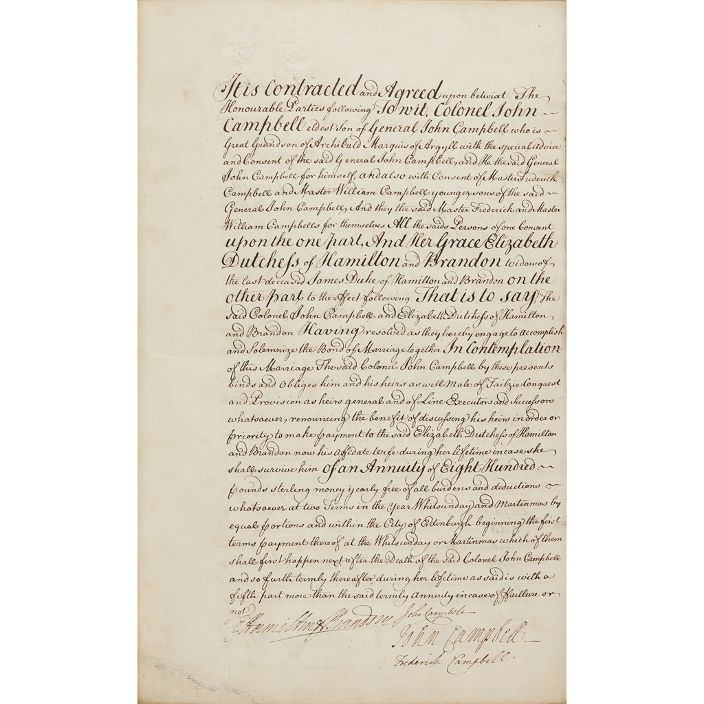 Documents Relating to the Marriage of Elizabeth, Dowager Duchess of Hamilton and Brandon with Colonel John Campbell