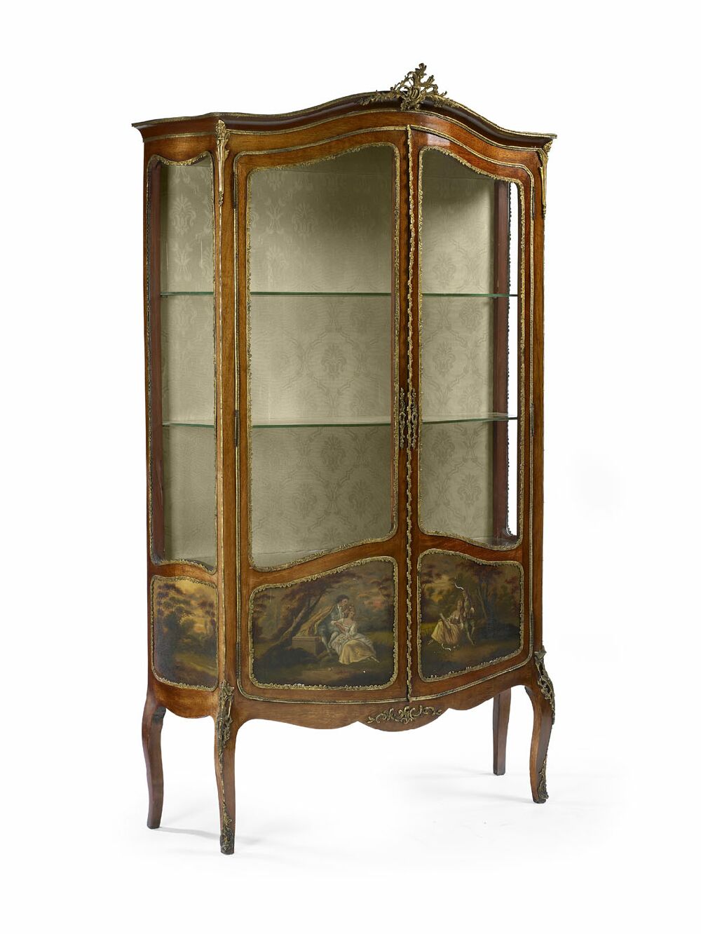 An early 20th century mahogany and Vernis Martin vitrine
