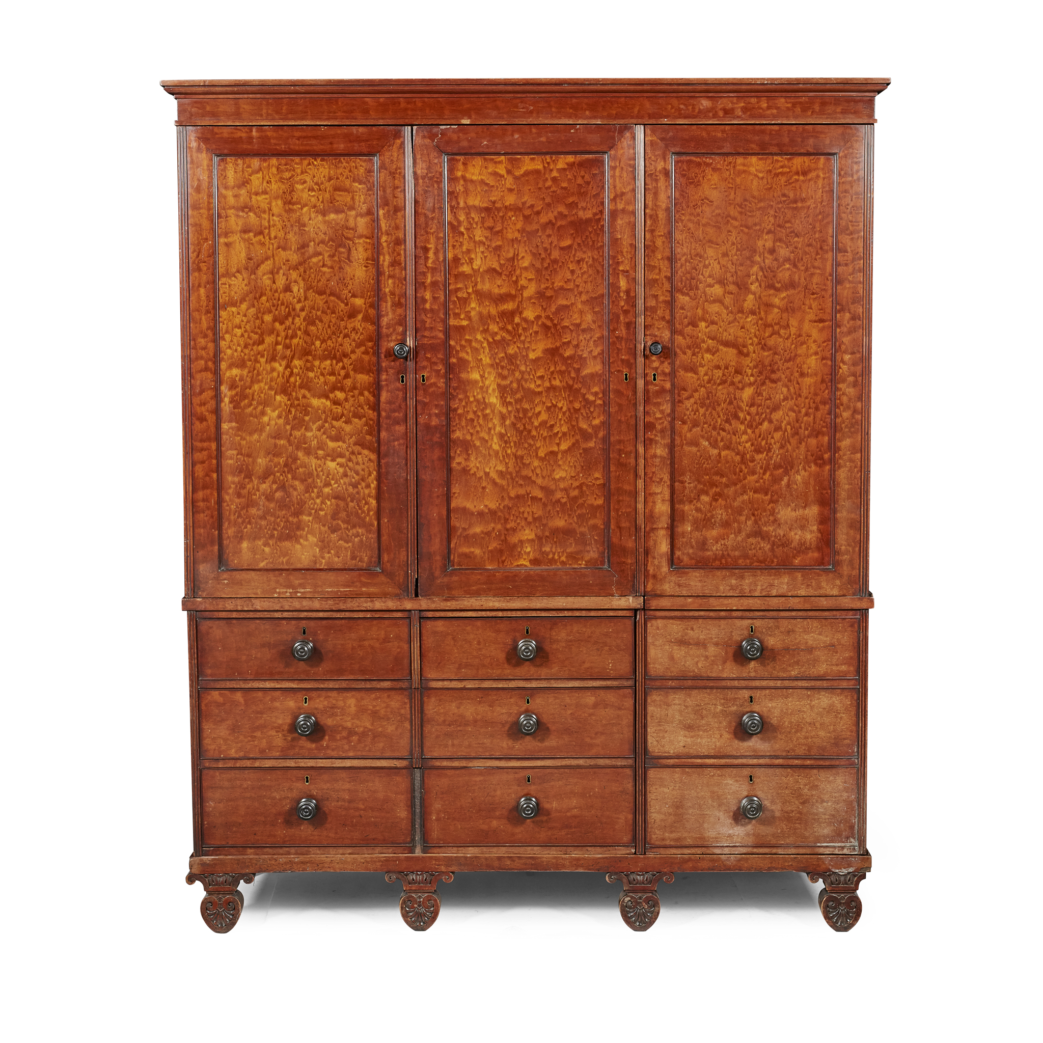 EARLY REGENCY MAHOGANY AND EBONY PRESS CUPBOARD, IN MANNER OF GILLOWS