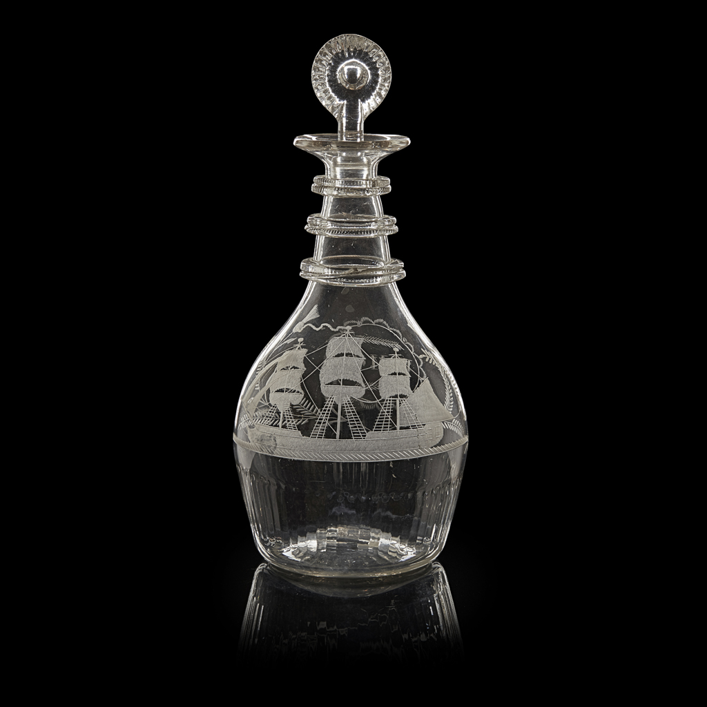 A SCOTTISH REGENCY ENGRAVED GLASS DECANTER