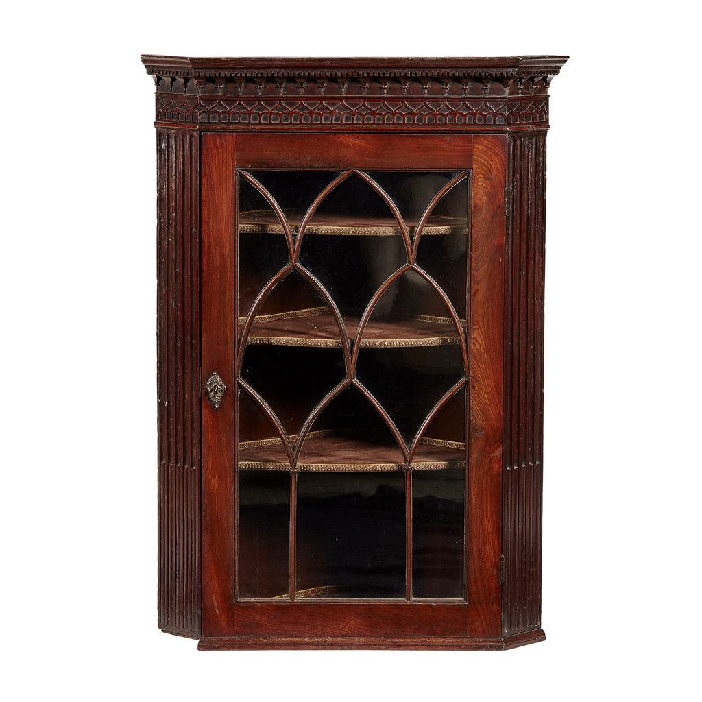 GEORGE III MAHOGANY HANGING CORNER CABINET