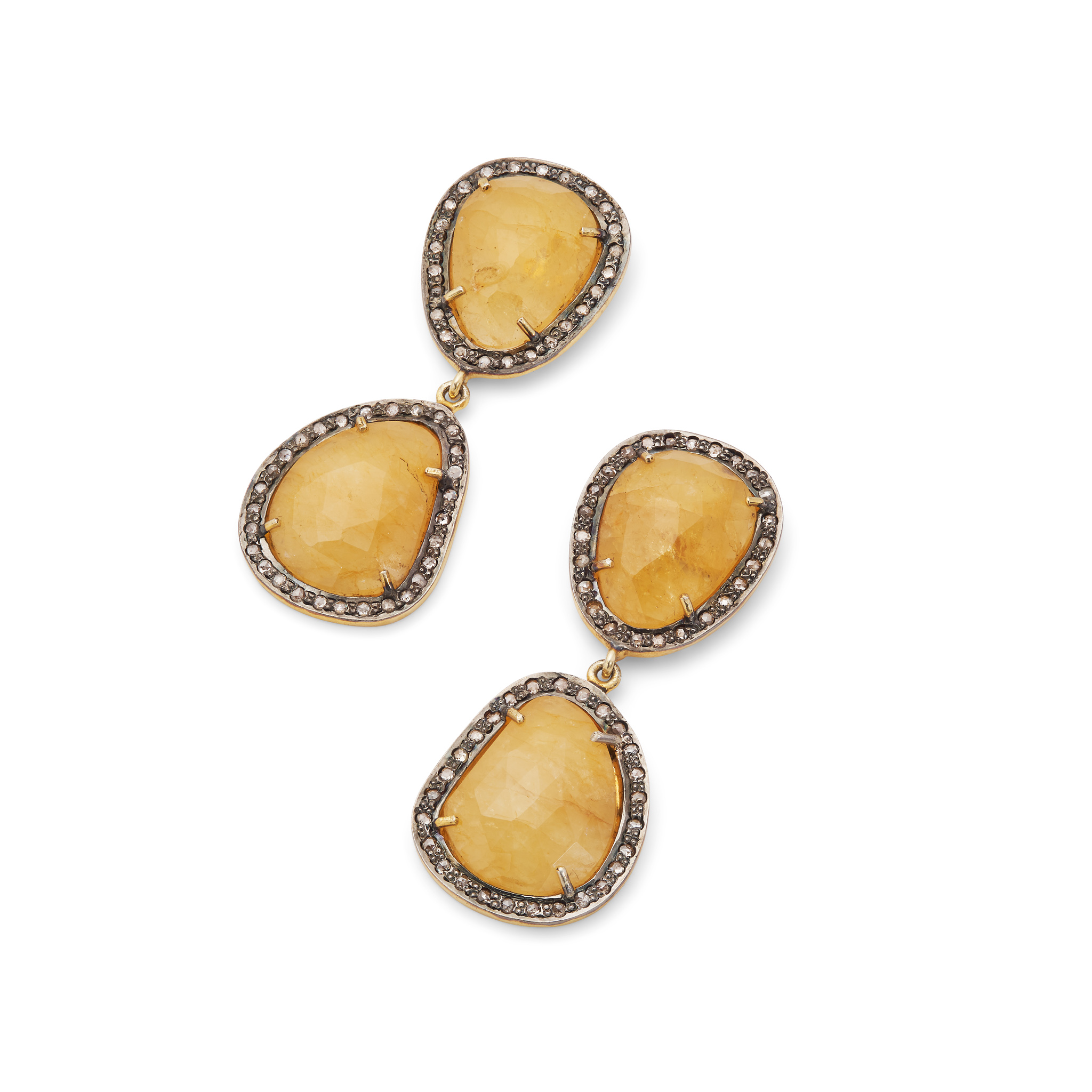 A pair of yellow sapphire and diamond earrings