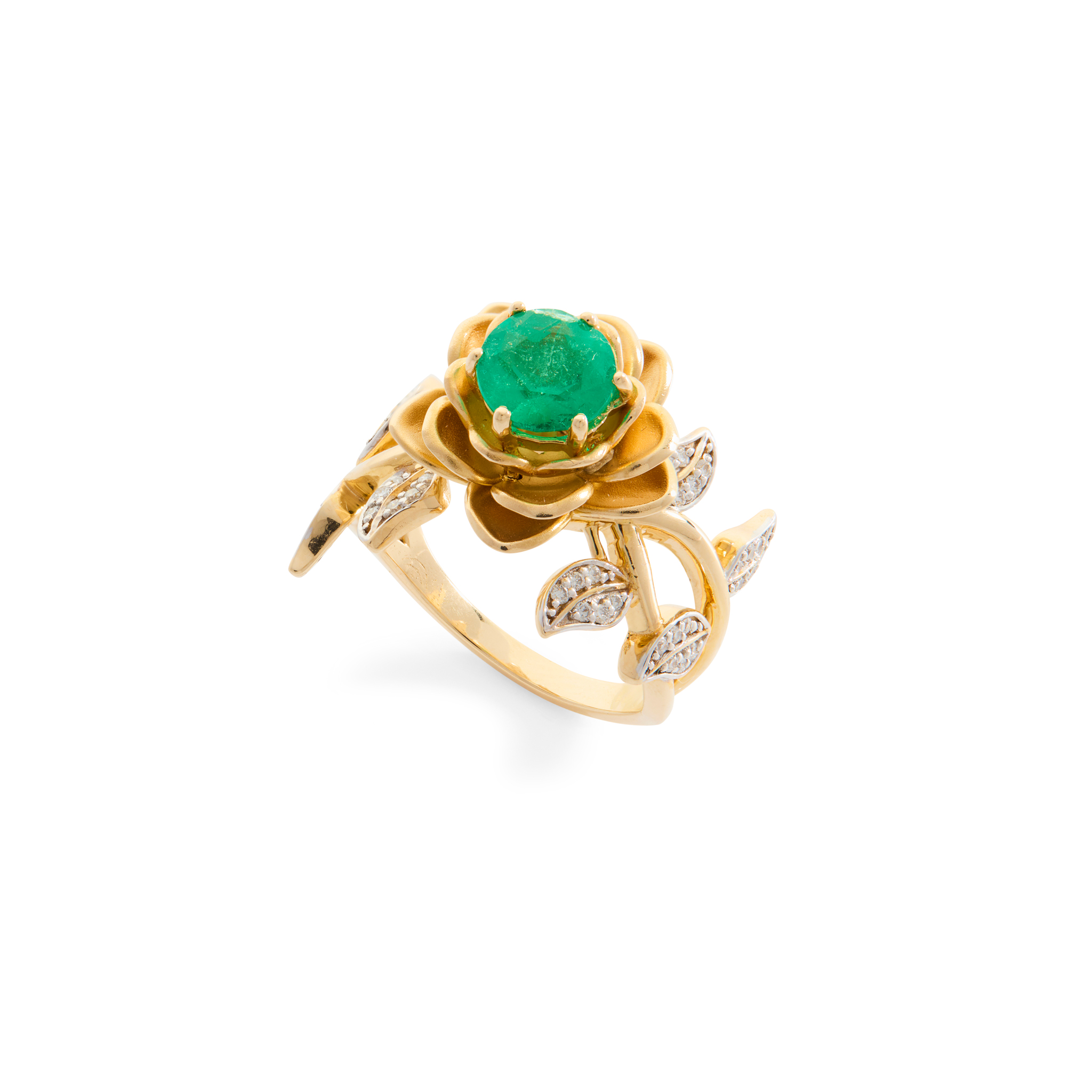 An emerald and diamond 'Rose' ring