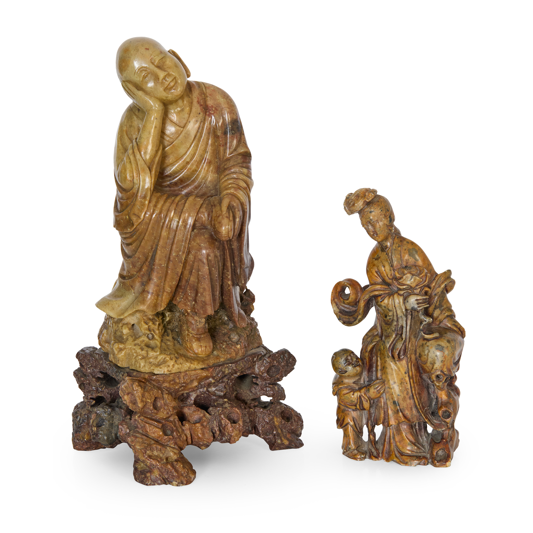 TWO CHINESE CARVED SOAPSTONE FIGURES