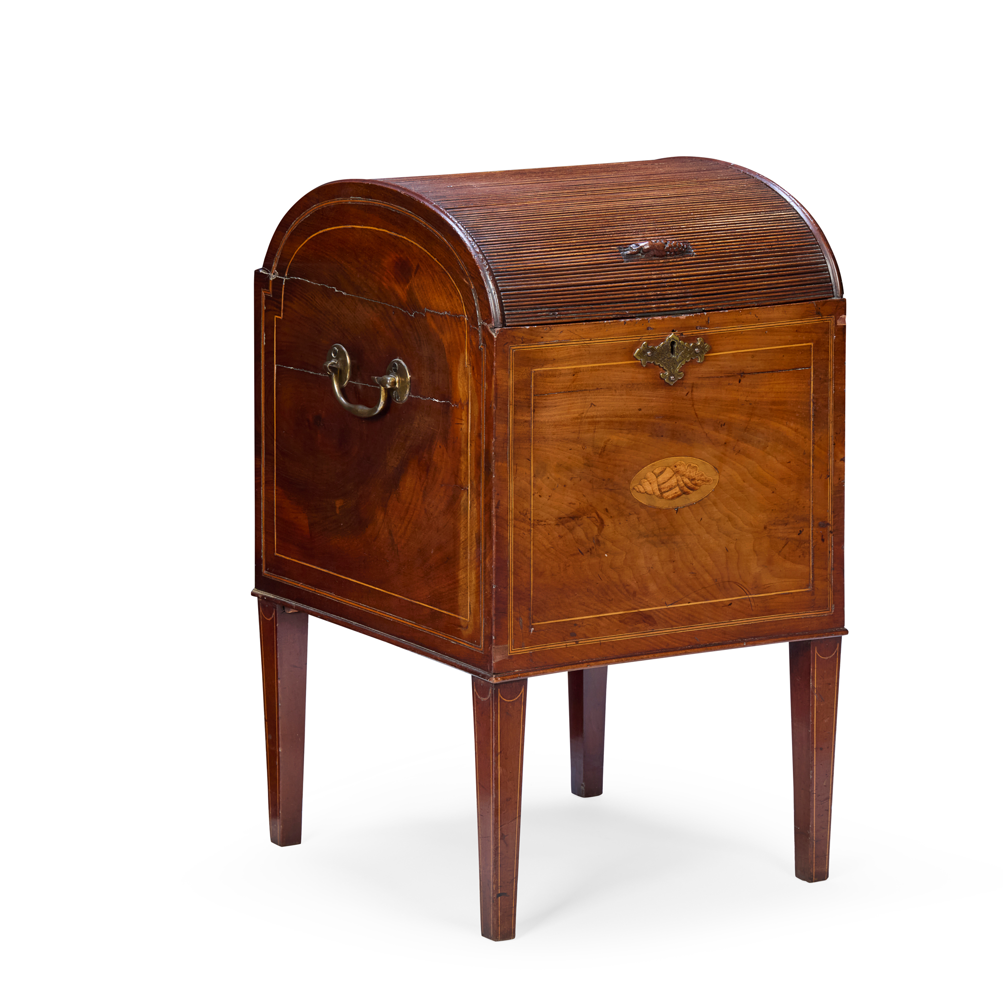 LATE GEORGE III MAHOGANY TAMBOUR TOP CELLARETTE