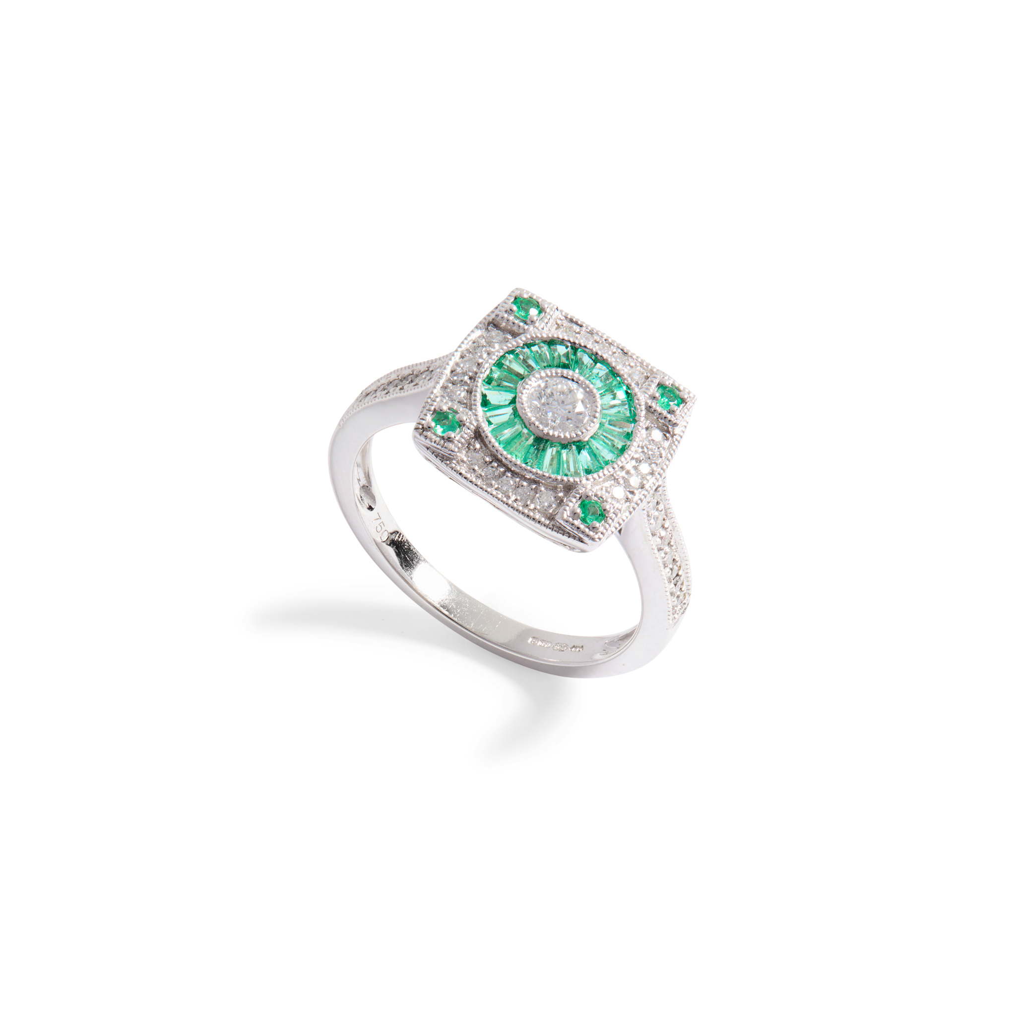 An 18ct gold emerald and diamond dress ring