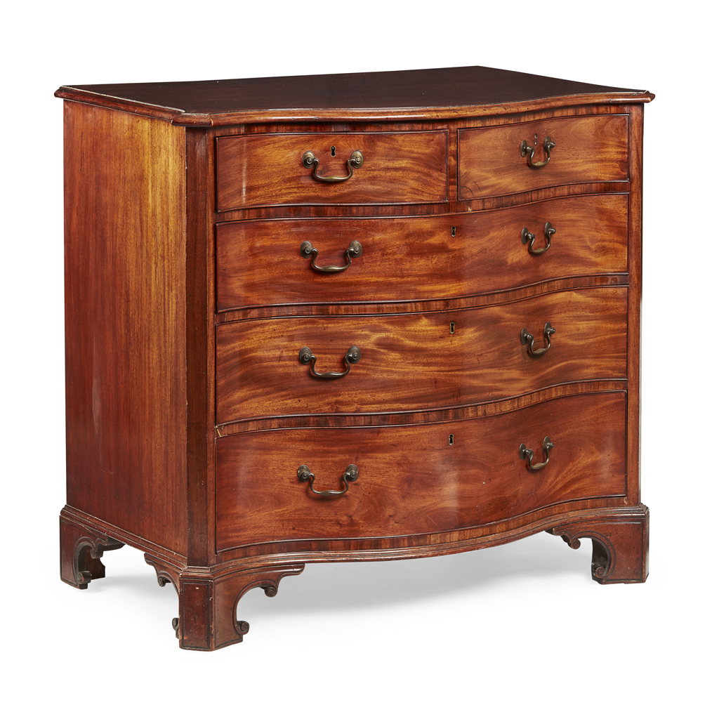 FINE SCOTTISH GEORGE III MAHOGANY SERPENTINE CHEST OF DRAWERS, ATTRIBUTED TO THE WORKSHOP OF FRANCES AND WILLIAM BRODIE