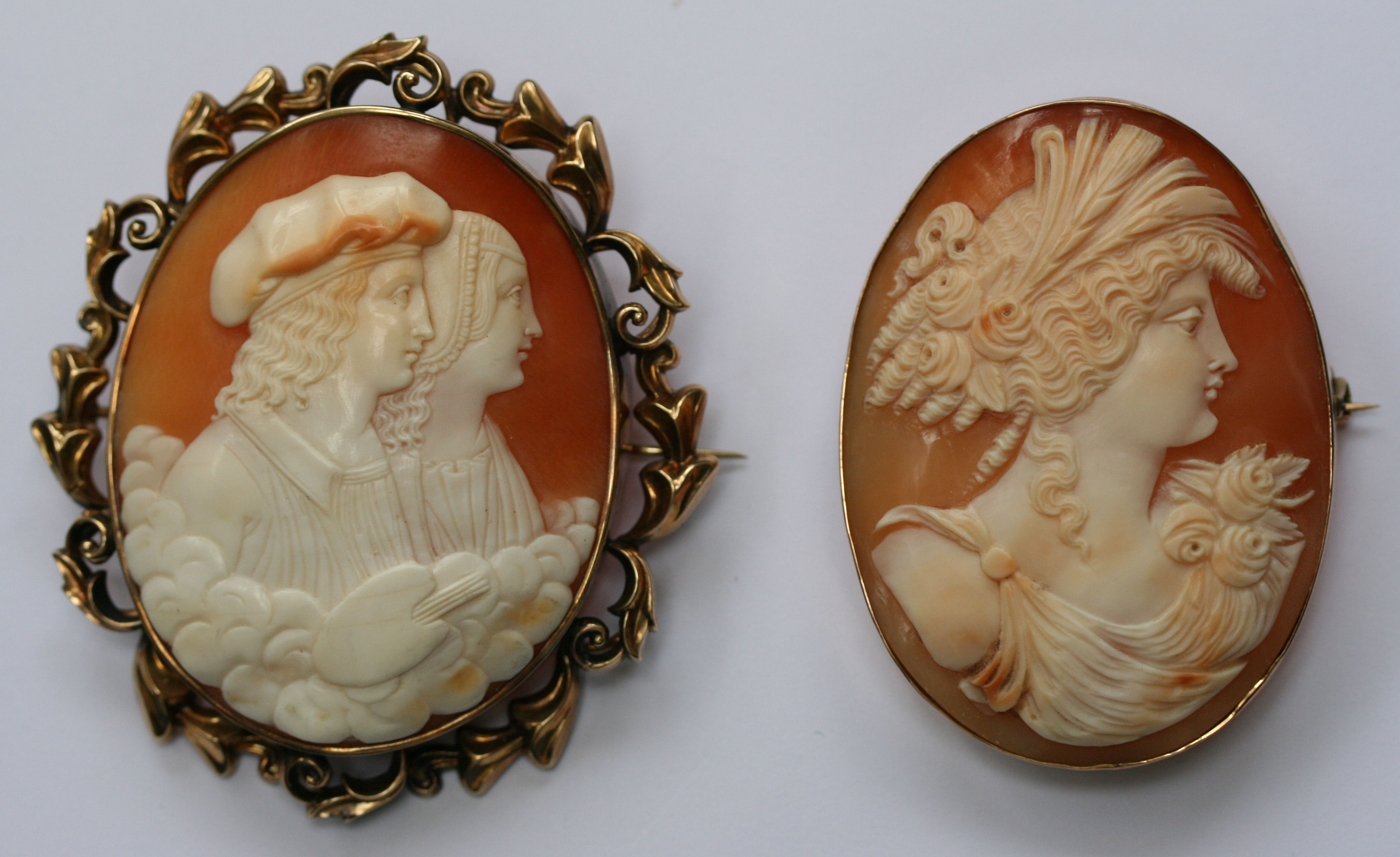Two good large 19th century carved shell cameo brooches