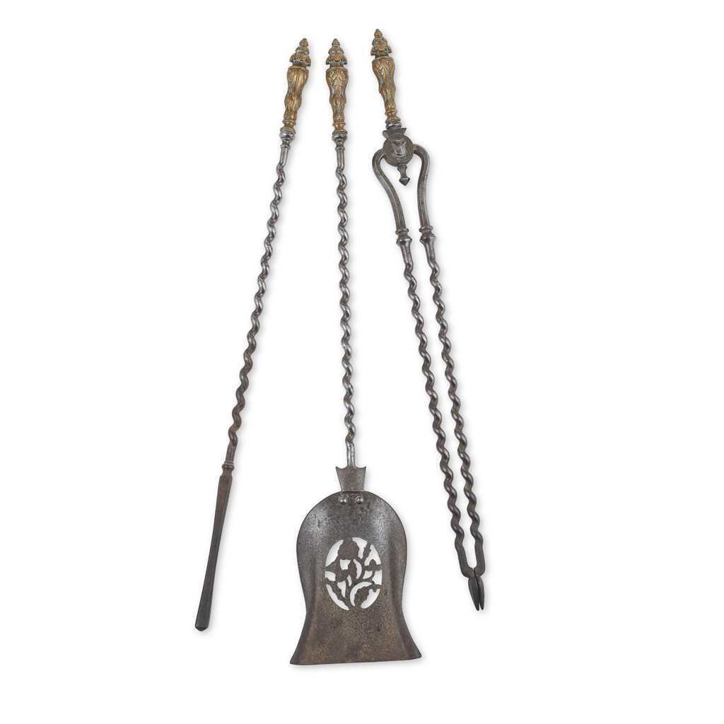 SET OF GEORGIAN STEEL AND BRASS FIRE IRONS