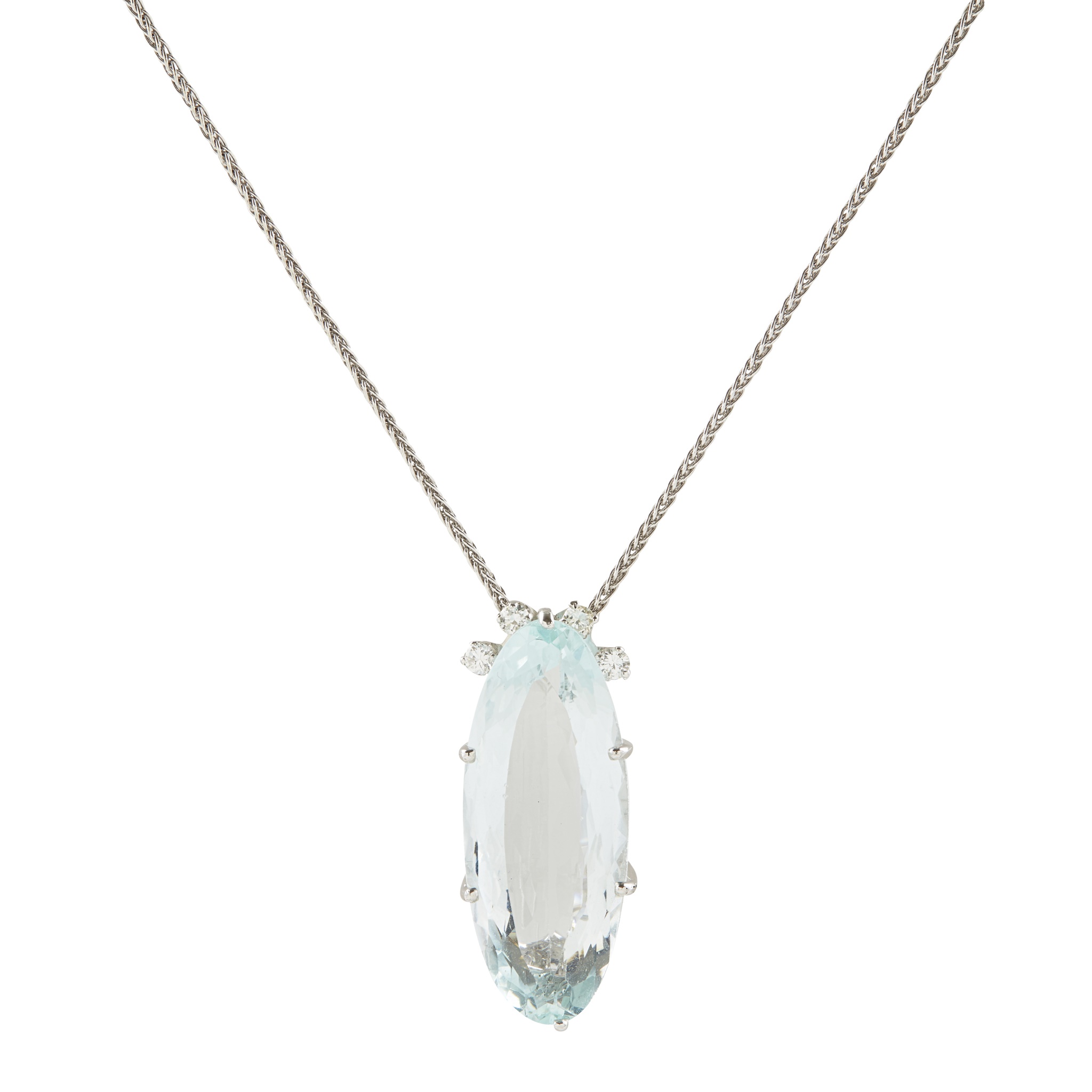 An aquamarine and diamond set pendant
