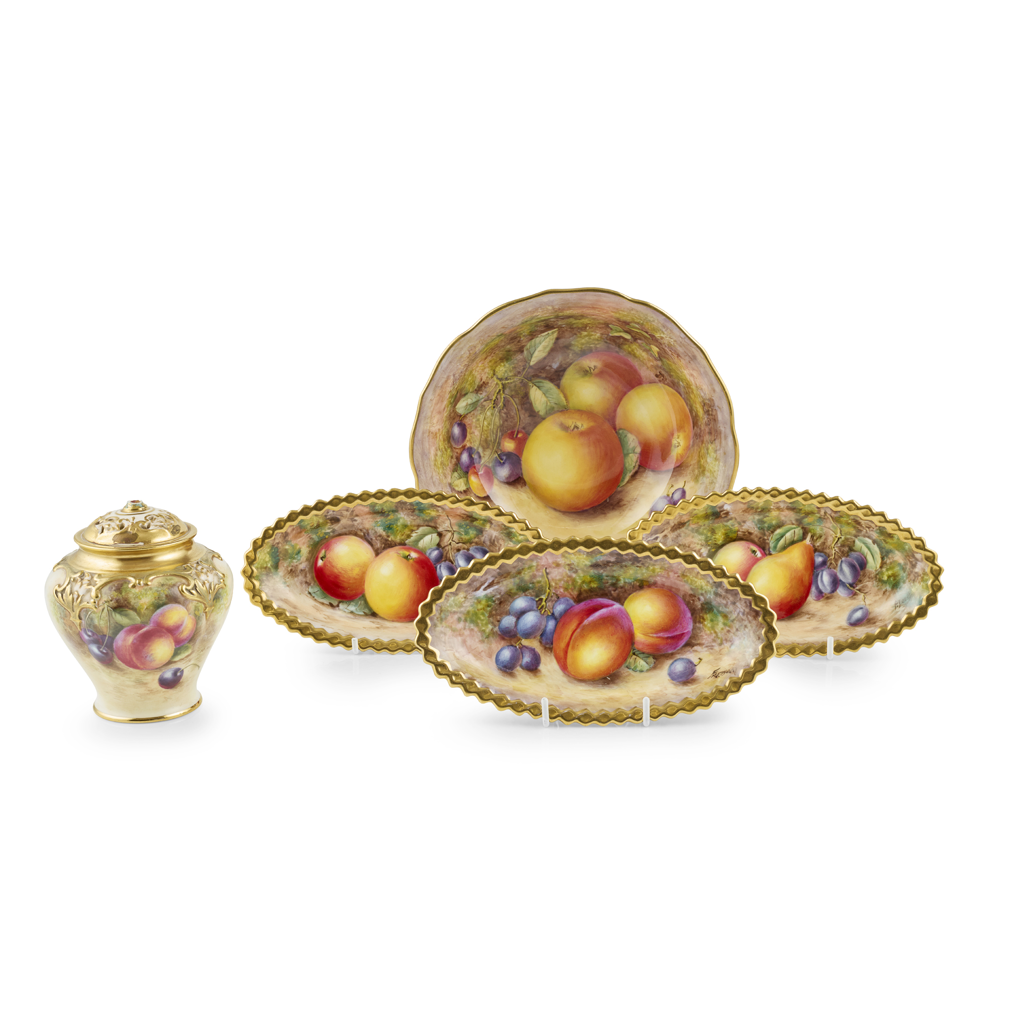 GROUP OF ROYAL WORCESTER FRUIT PAINTED PORCELAIN