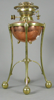 A Benson & Co. brass and copper oil lamp