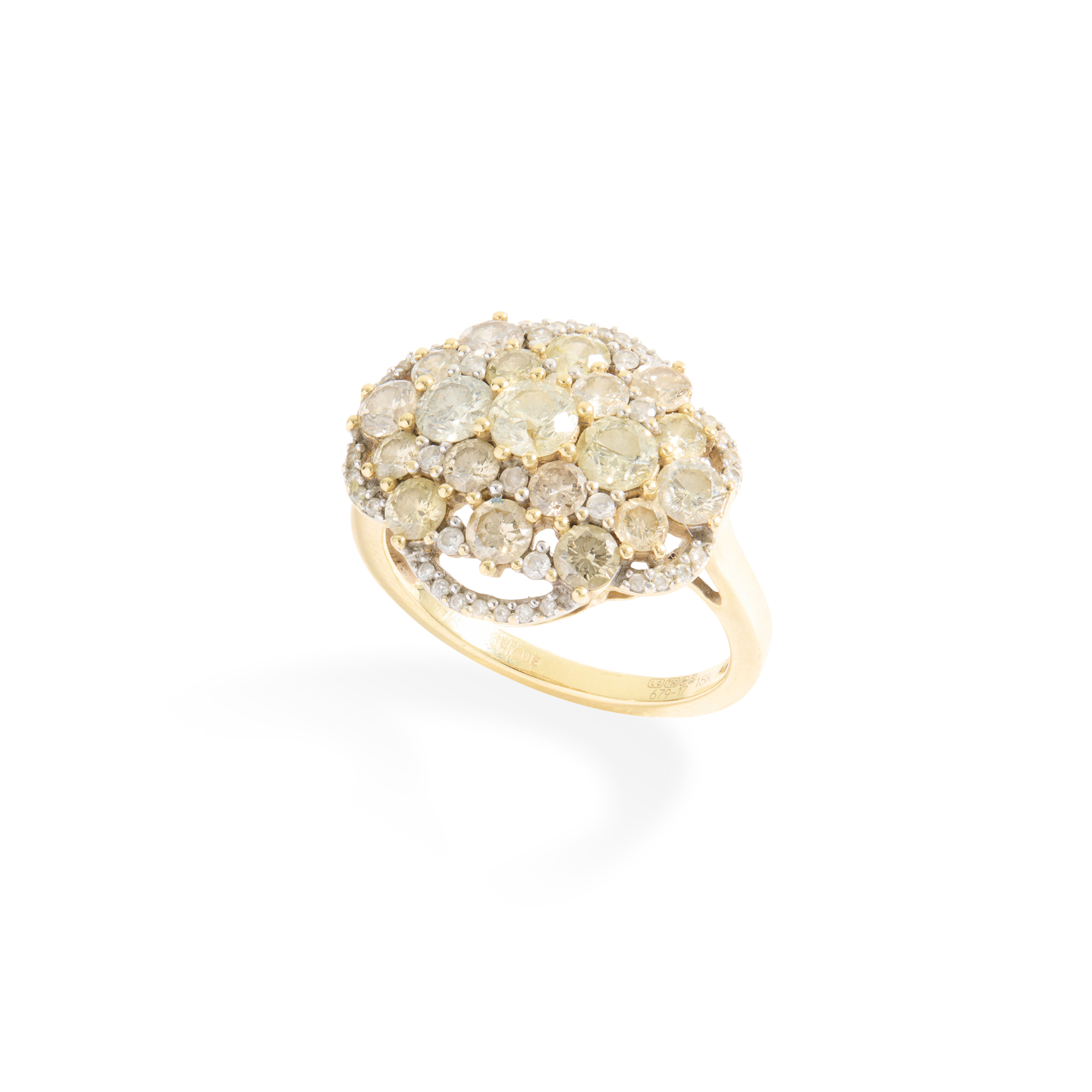 An 18ct gold fancy yellow and colourless diamond cluster ring