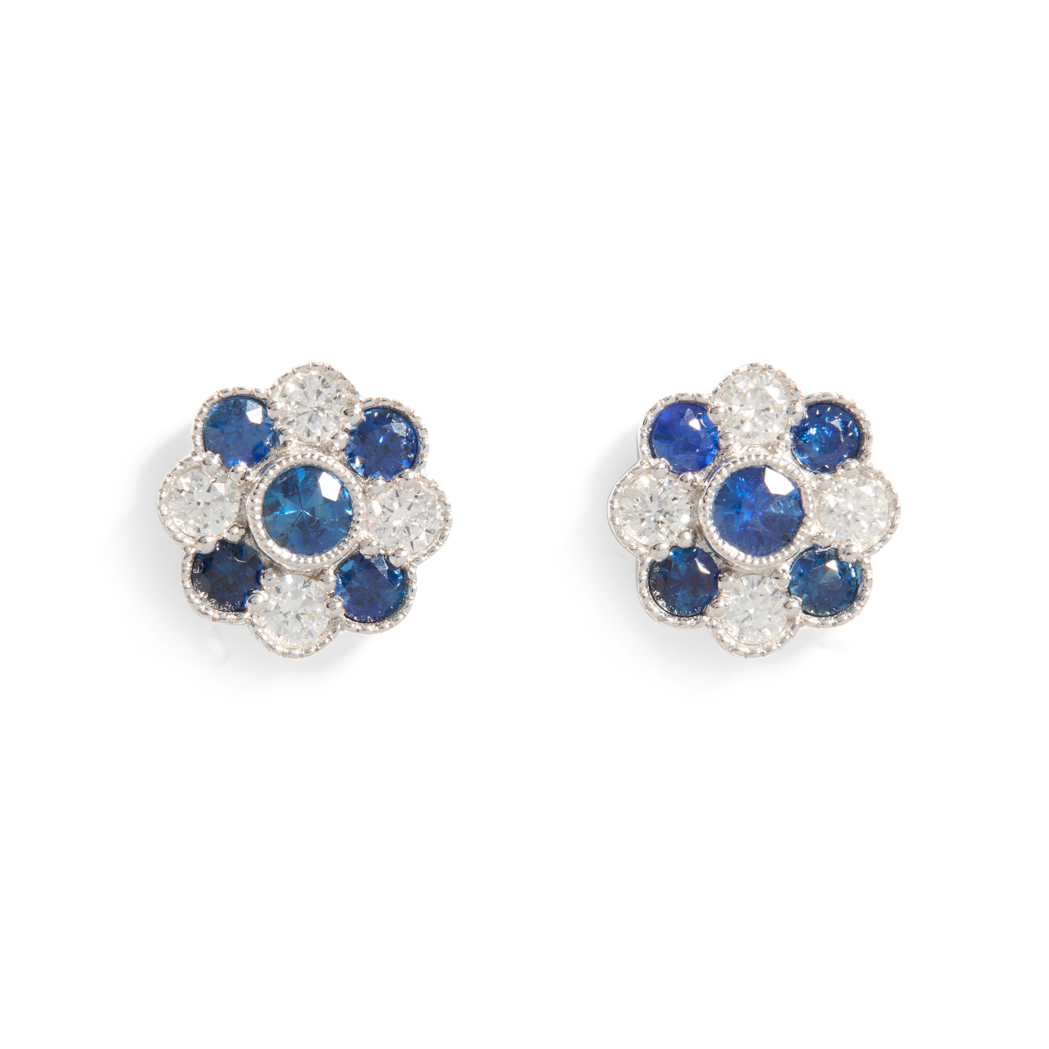 A pair of 18ct gold sapphire and diamond cluster earrings