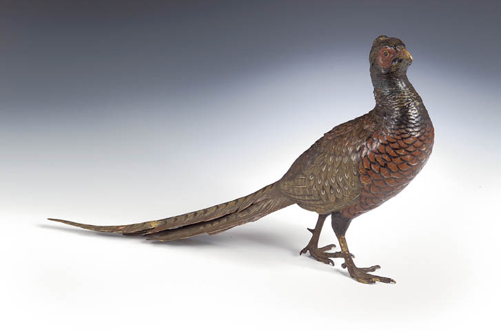 A Bergmann cold painted bronze figure of a cock pheasant,