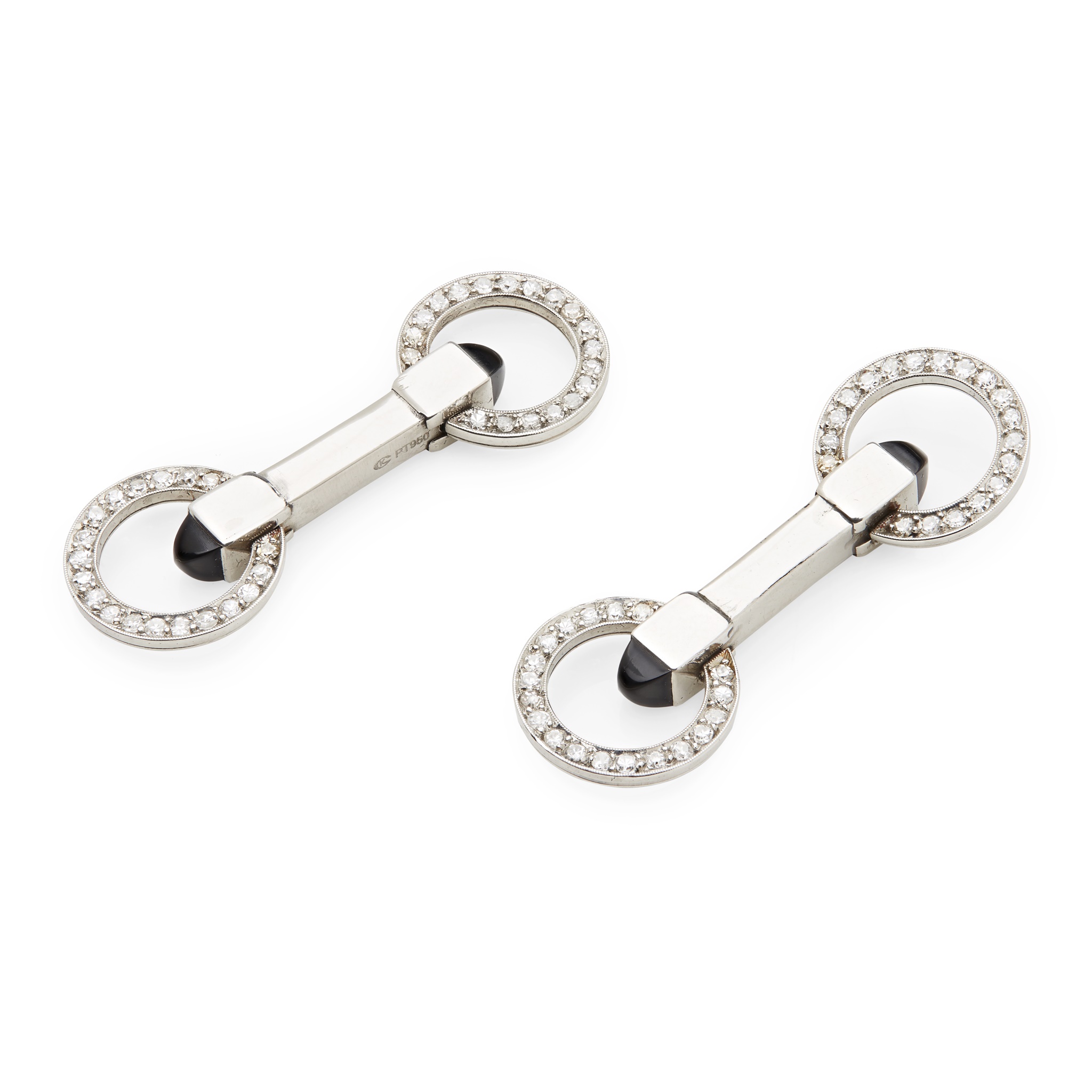 A pair of diamond and onyx set cufflinks