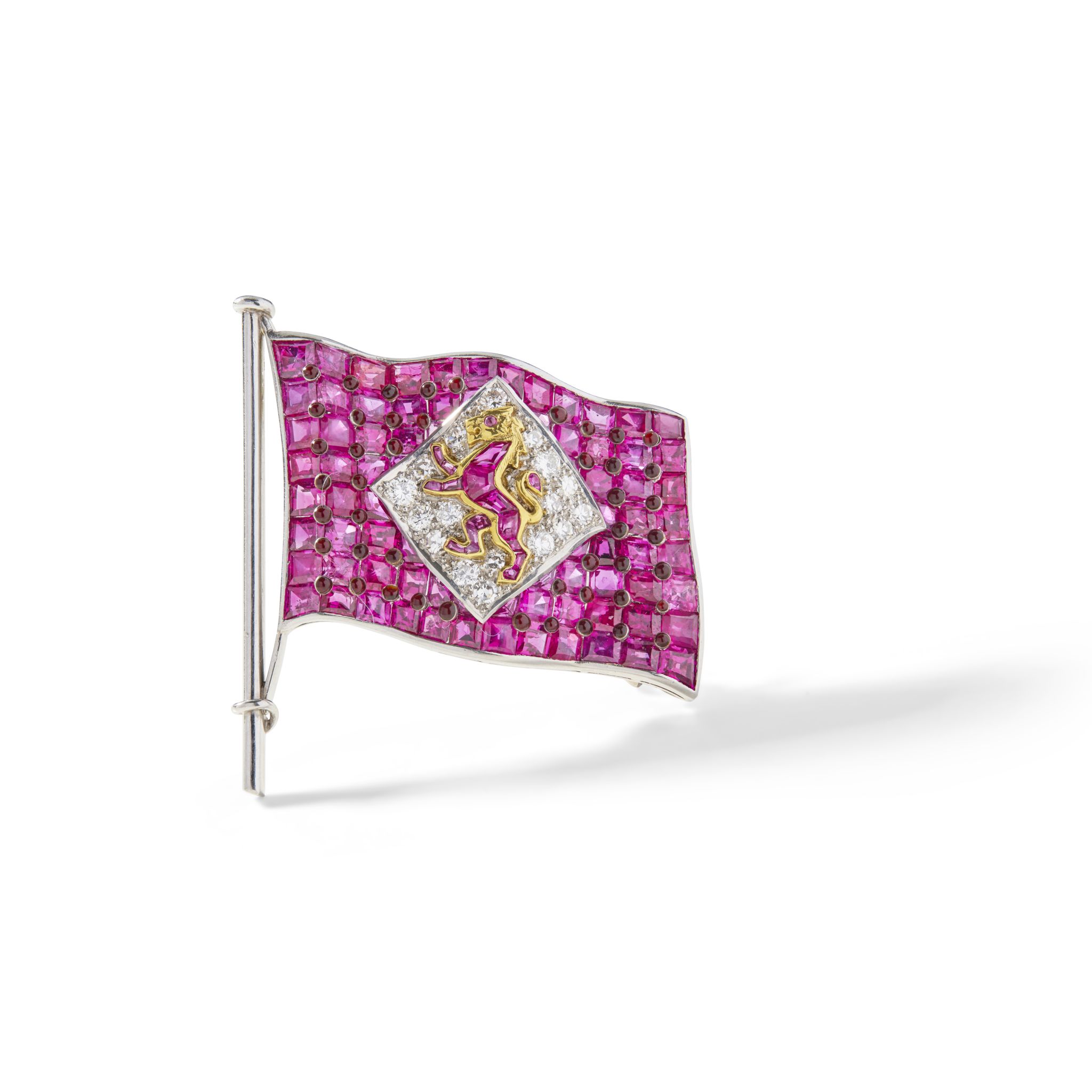 Garrard & Co. (attributed): A ruby and diamond nautical flag brooch, circa 1958
