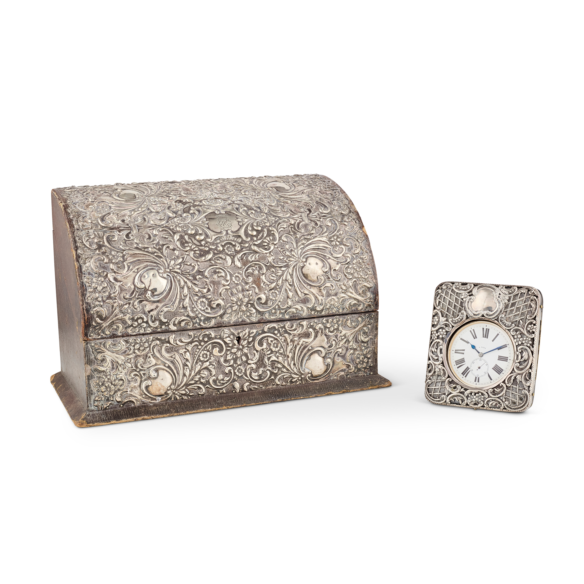 AN EDWARDIAN SILVER-MOUNTED STATIONARY BOX