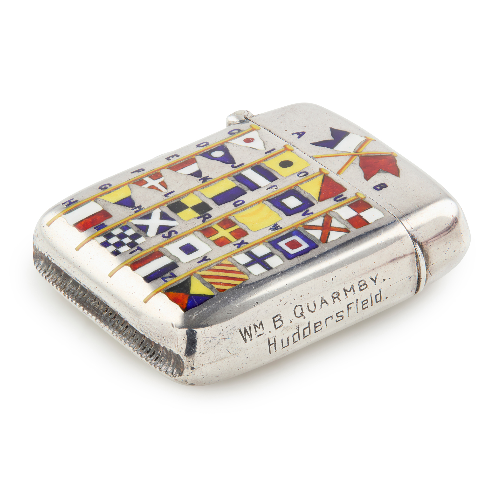 AN EDWARDIAN ENAMEL VESTA CASE - NAUTICAL INTEREST