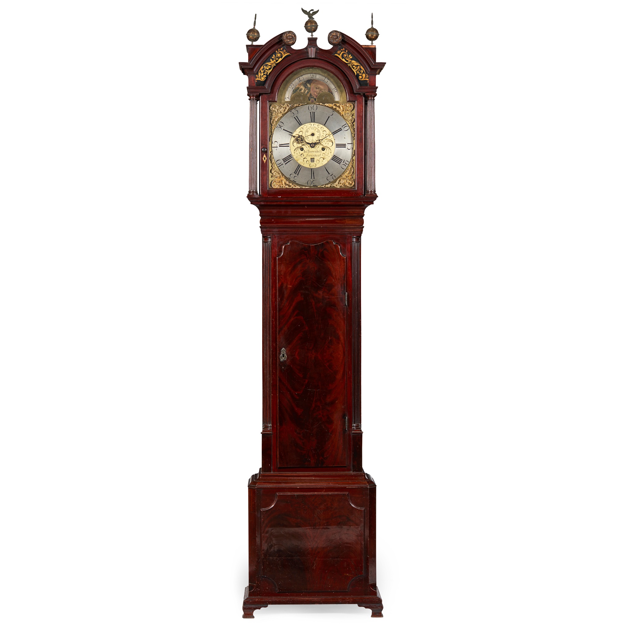 GEORGE III MAHOGANY LONGCASE MOONPHASE CLOCK, JOHN BROWNBILL, LIVERPOOL